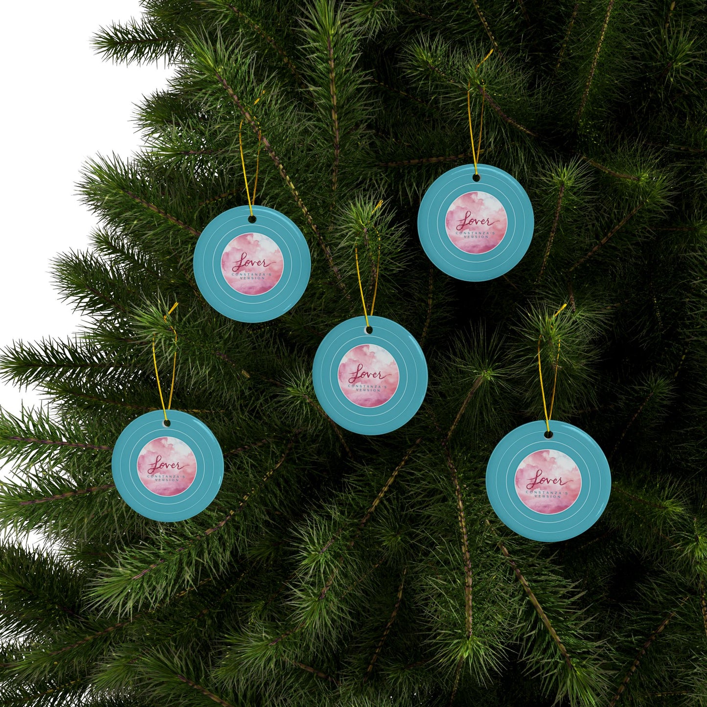 Personalized Ceramic Ornament, LOVER Blue Clouds Vinyl Record | CUSTOM VERSION's Name or Era | 4" x 4" | Swiftie Gift Fan Present