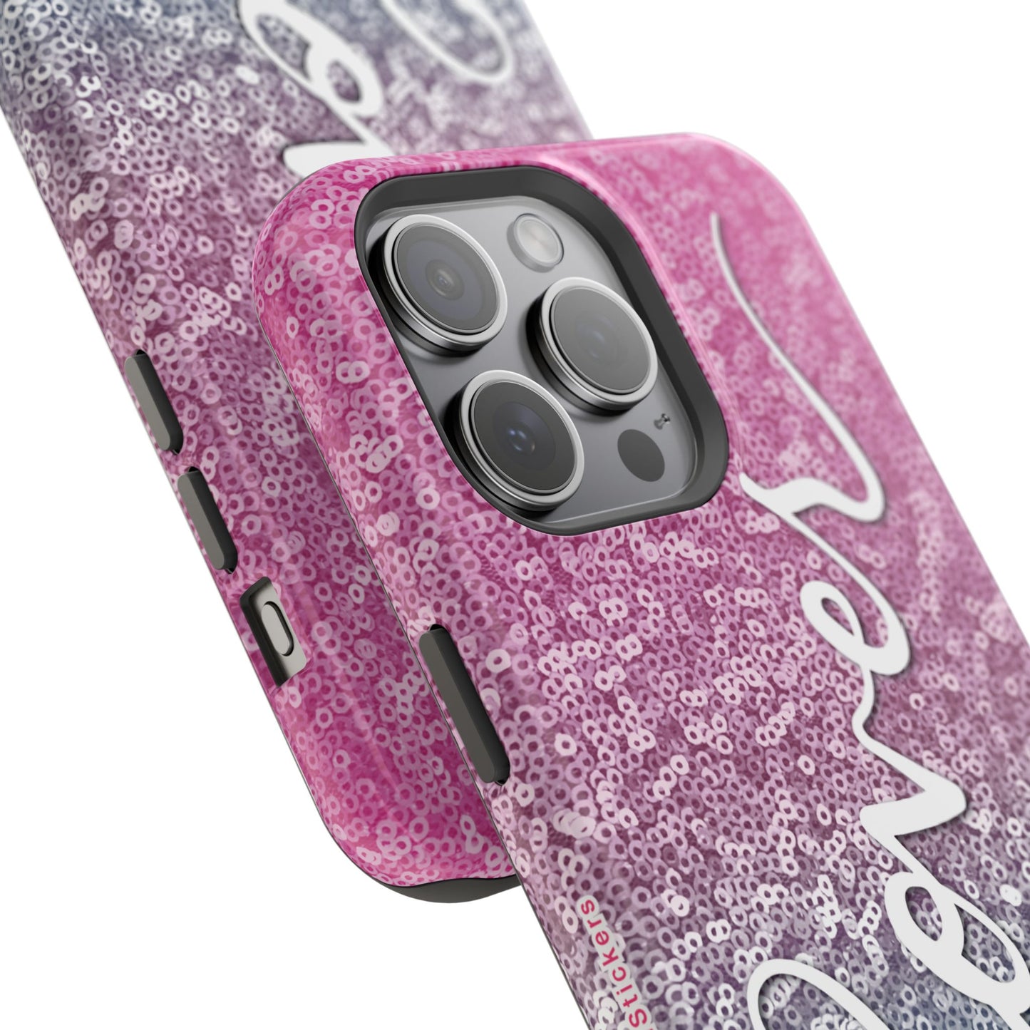 MagSafe Tough Cases | LOVER Pink Blue SEQUIN Glitter | iPhone 15, 14, 13 | Perfect Unique Valentine's Day Gift for Wife, Girlfriend