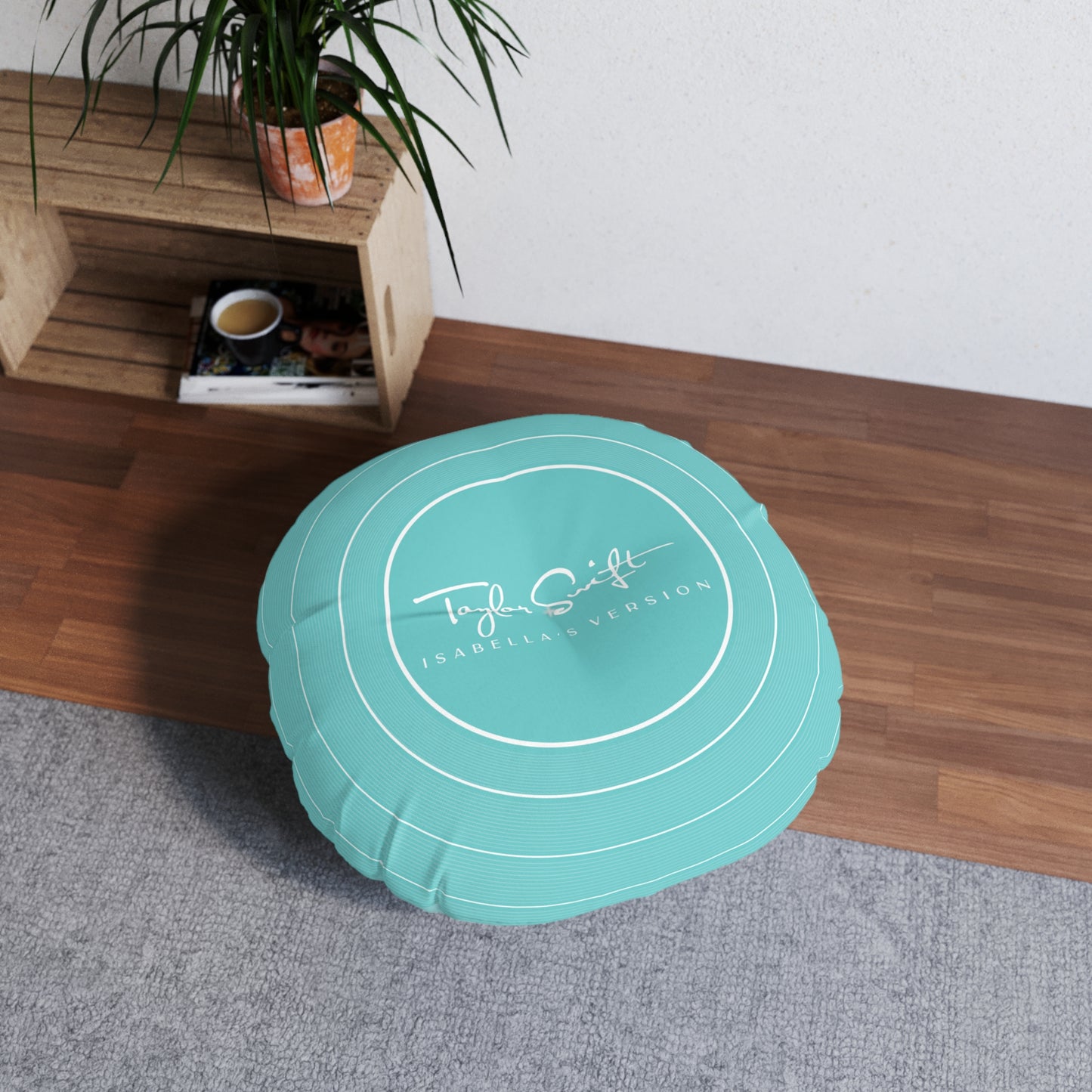 Personalized Tufted Floor Pillow, AQUA BLUE Vinyl Record l CUSTOM Version Name and Era | 30"x30" & 26"x26" | Swiftie Gift Fan
