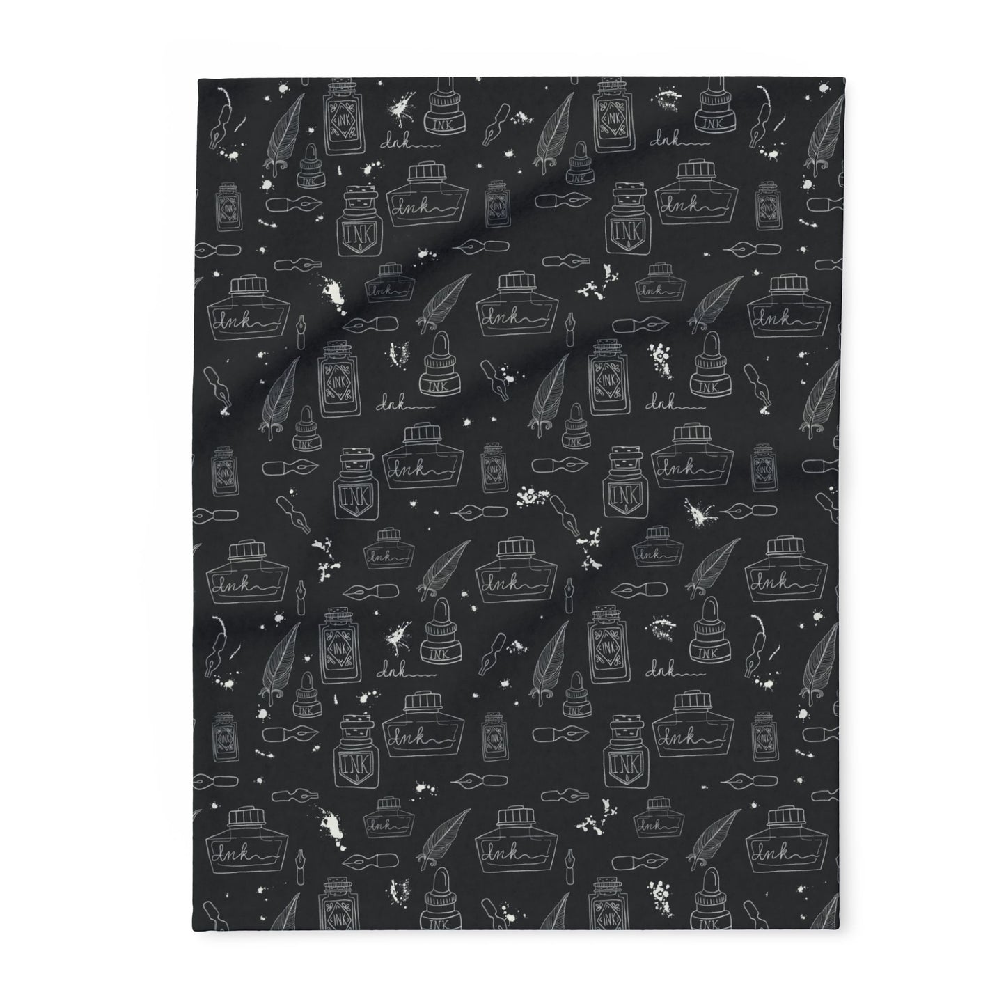 Tortured Poets Inspired Black Arctic Fleece Blanket | 30x40", 50x60", 60x80" | Swiftie Gift Fan | ink, pen, feathers, writer