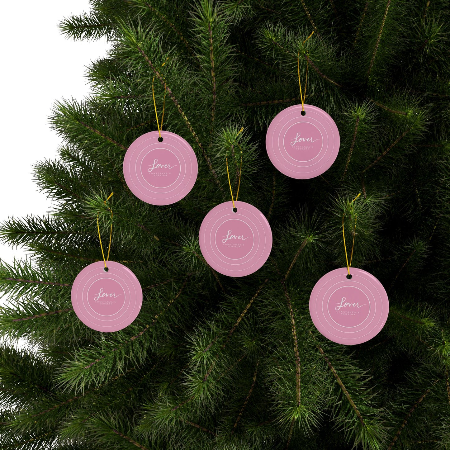 Personalized Ceramic Ornament, LOVER Pink Vinyl Record | CUSTOM VERSION's Name or Era | 4" x 4" | Swiftie Gift Fan Present