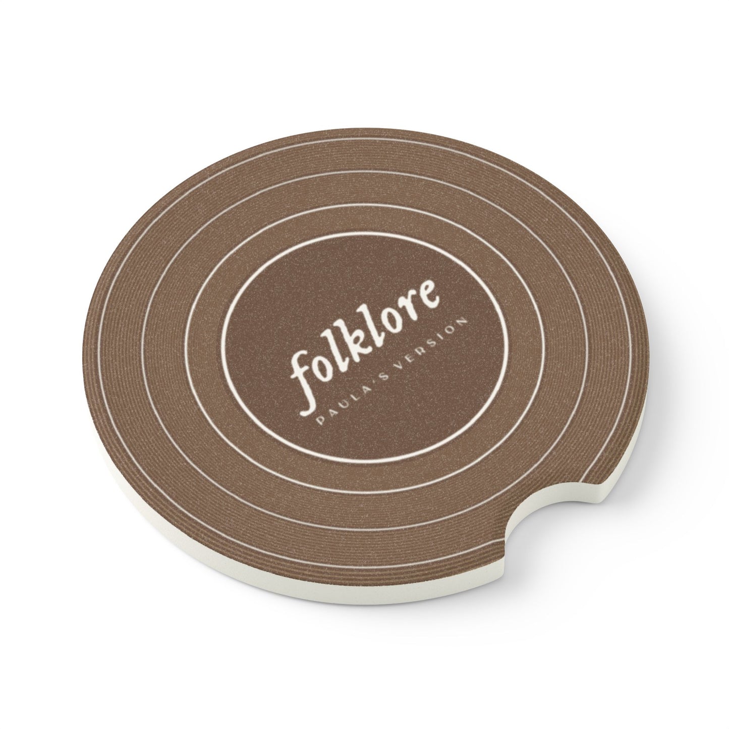 Personalized FOLKLORE Brown Vinyl Record Soapstone Car Coaster, CUSTOMIZED VERSION'S Name | 2.6" x 2.6" round | Swiftie Fan Gift