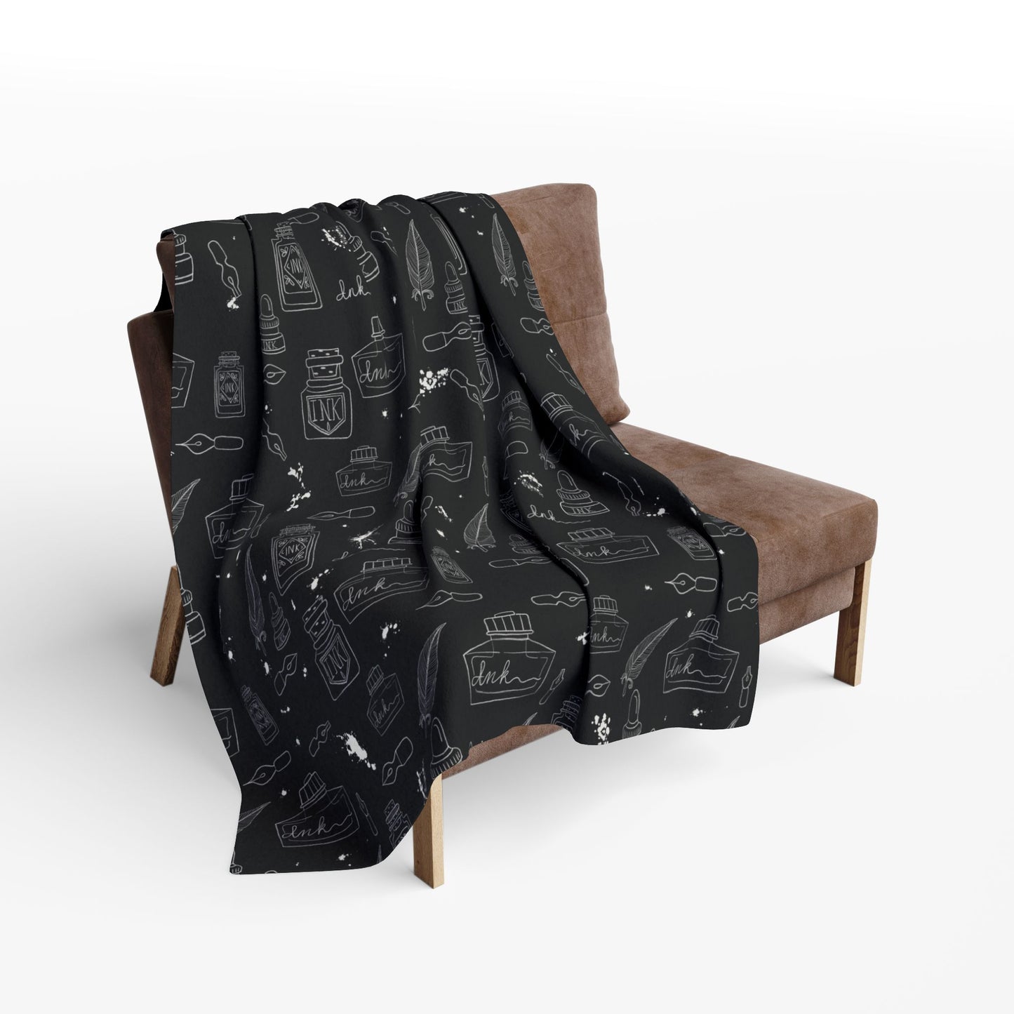 Tortured Poets Inspired Black Arctic Fleece Blanket | 30x40", 50x60", 60x80" | Swiftie Gift Fan | ink, pen, feathers, writer