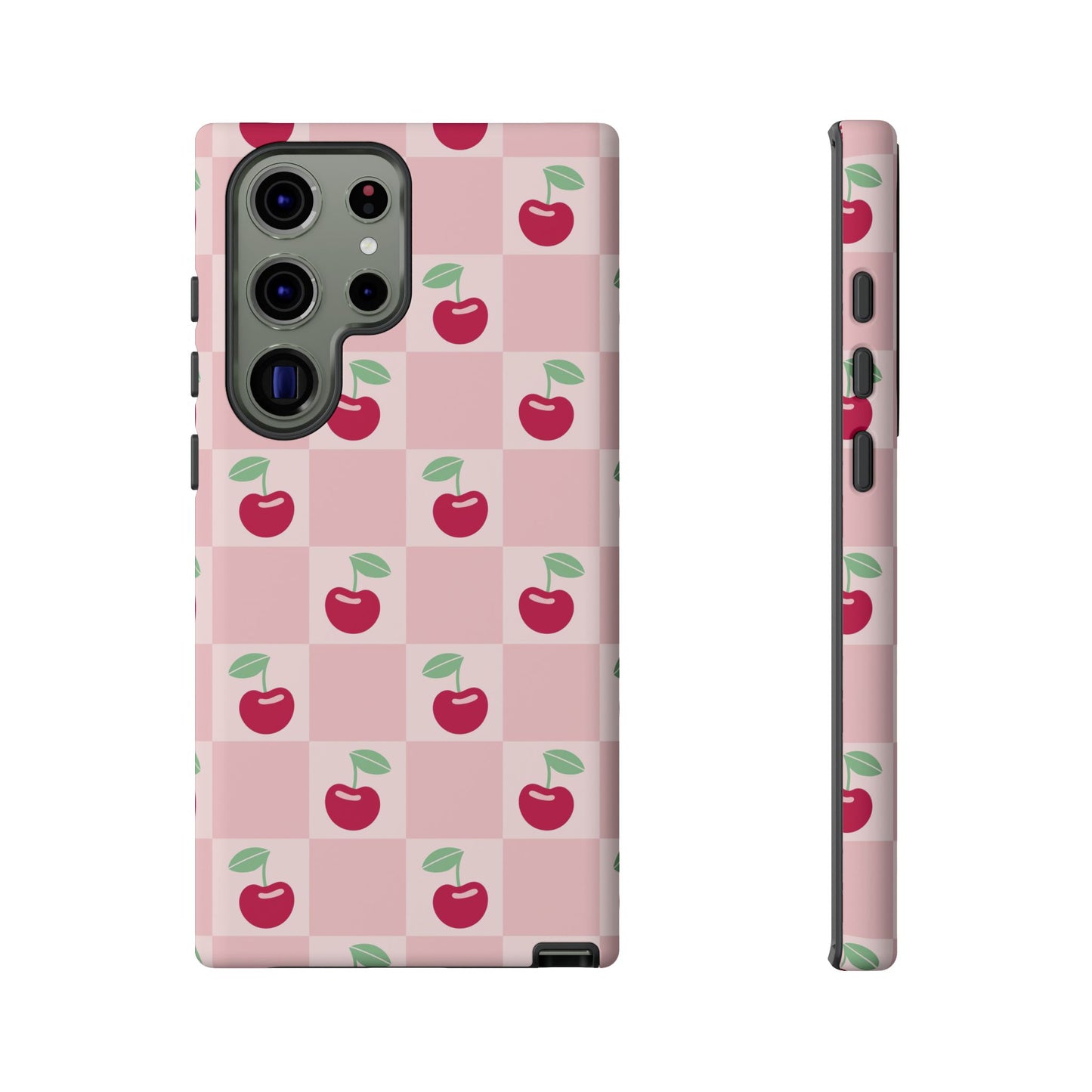 Pink Checkered Cherry Tough iPhone Cases | iPhone 15, 14, 13, 12-7 | Samsung Galaxy | Google Pixel