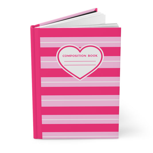 5.75x8" Hardcover PINK STRIPES Composition Book, 150 lined pages, Unique Valentine's Day Gift for Kids/Classmate/Coworker/Best Friend