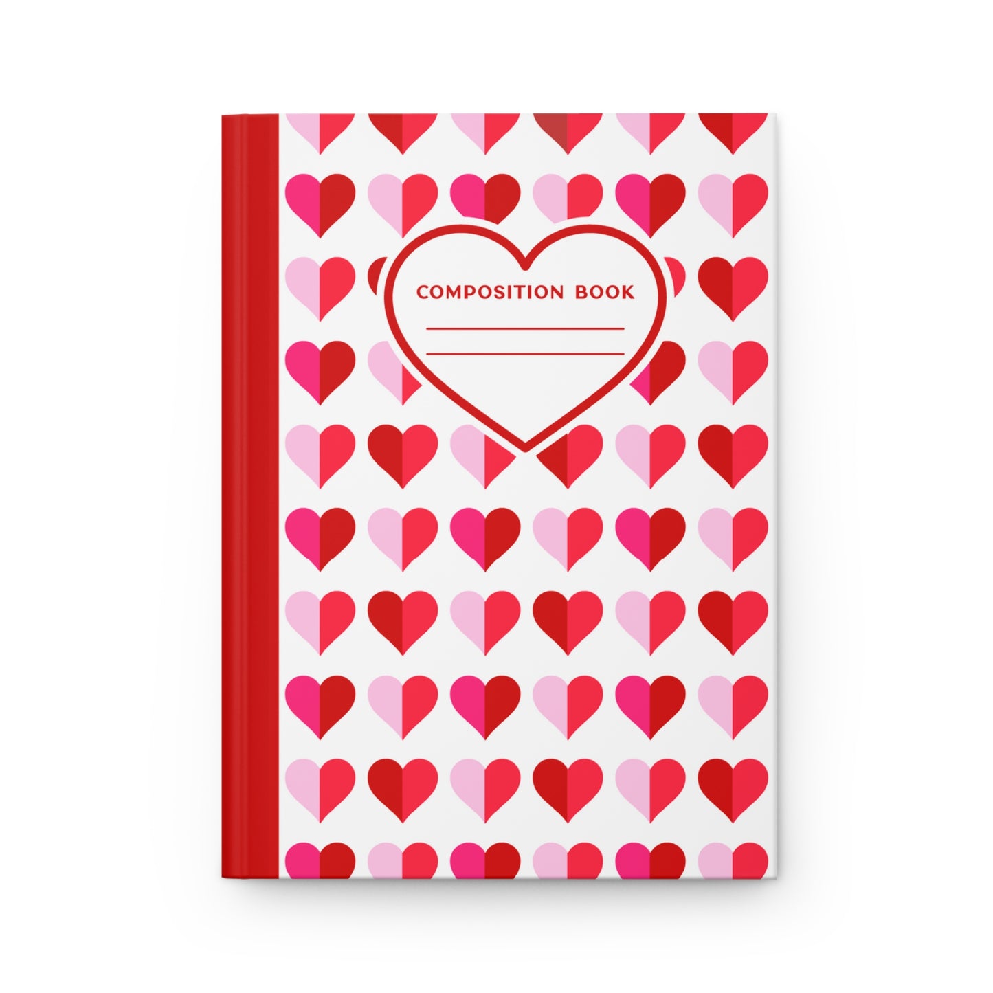 5.75x8" Hardcover RED PINK HEARTS Composition Book, 150 lined pages, Unique Valentine's Day Gift for Kids/Classmate/Coworker/Best Friend