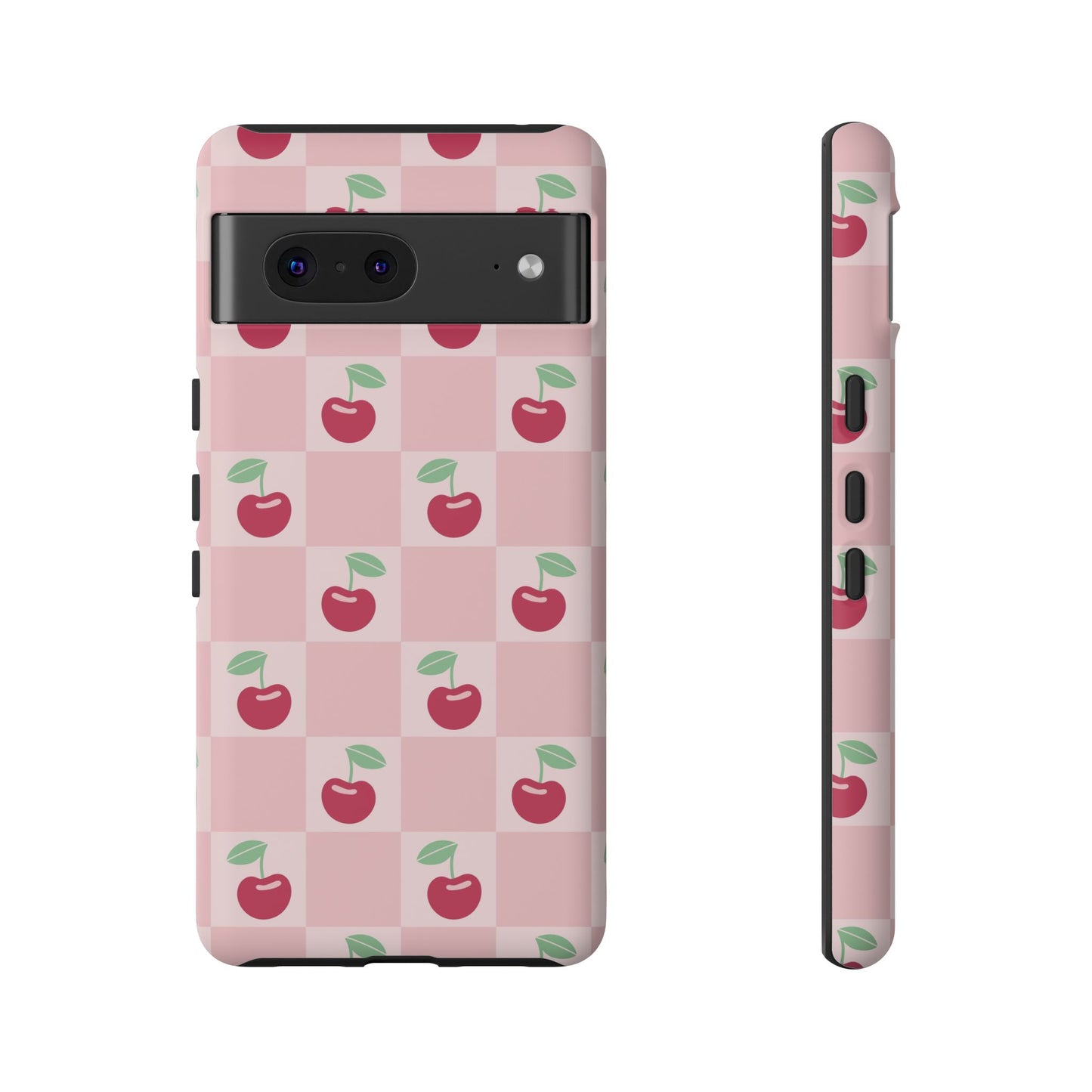 Pink Checkered Cherry Tough iPhone Cases | iPhone 15, 14, 13, 12-7 | Samsung Galaxy | Google Pixel