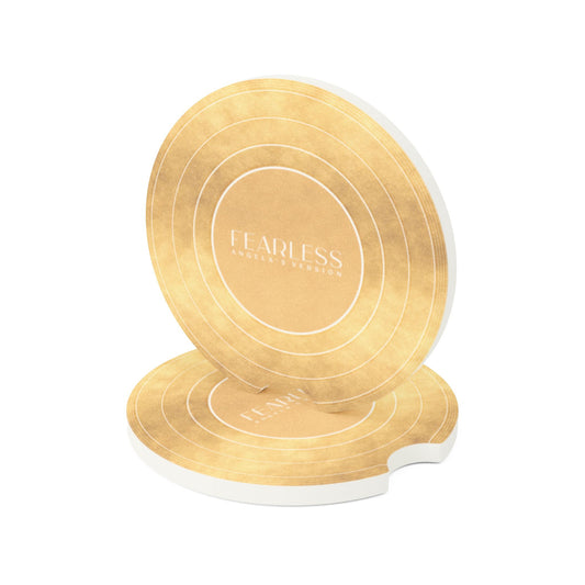 Personalized FEARLESS Faux Gold Vinyl Record Soapstone Car Coaster, CUSTOMIZED VERSION'S Name | 2.6" x 2.6" round | Swiftie Fan Gift