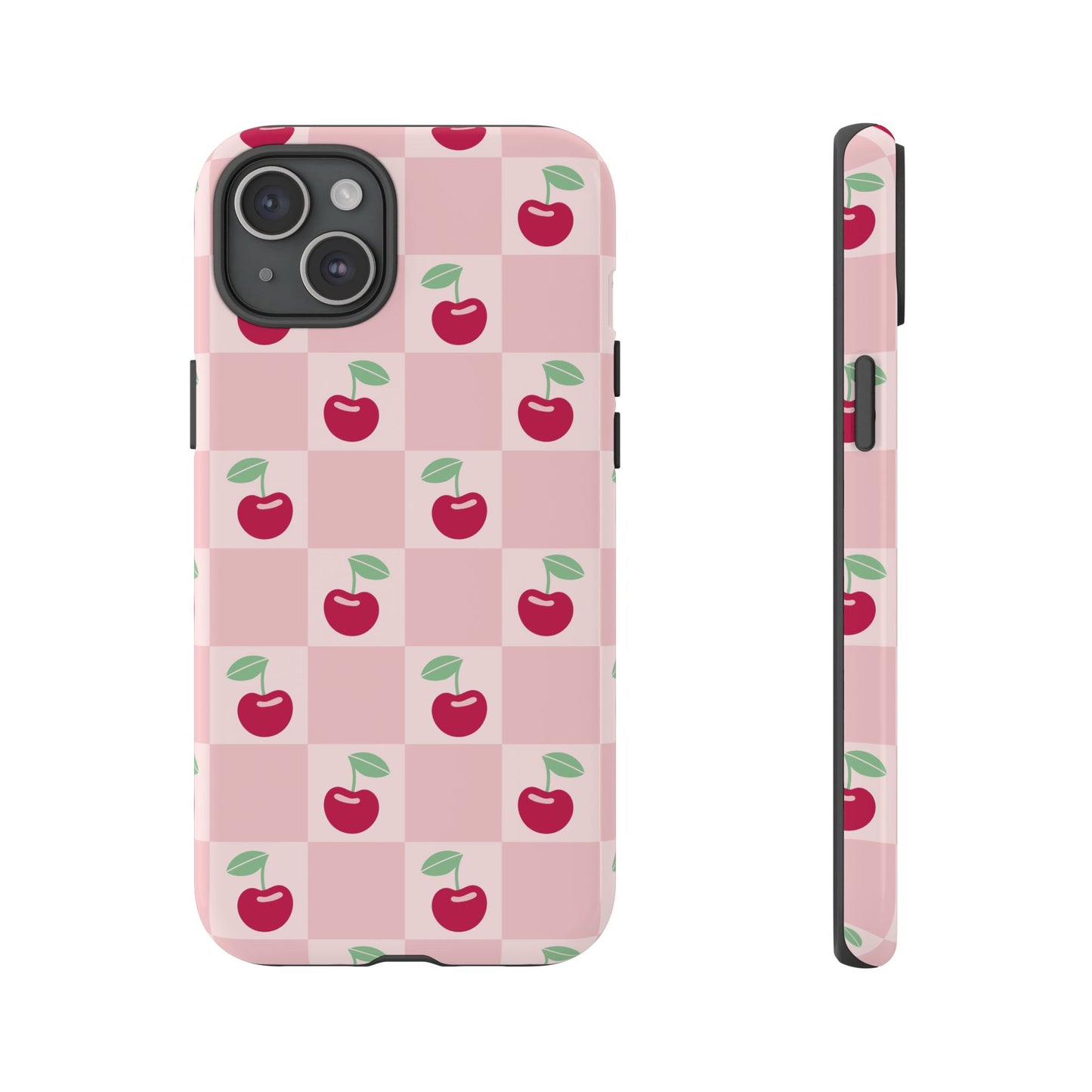 Pink Checkered Cherry Tough iPhone Cases | iPhone 15, 14, 13, 12-7 | Samsung Galaxy | Google Pixel