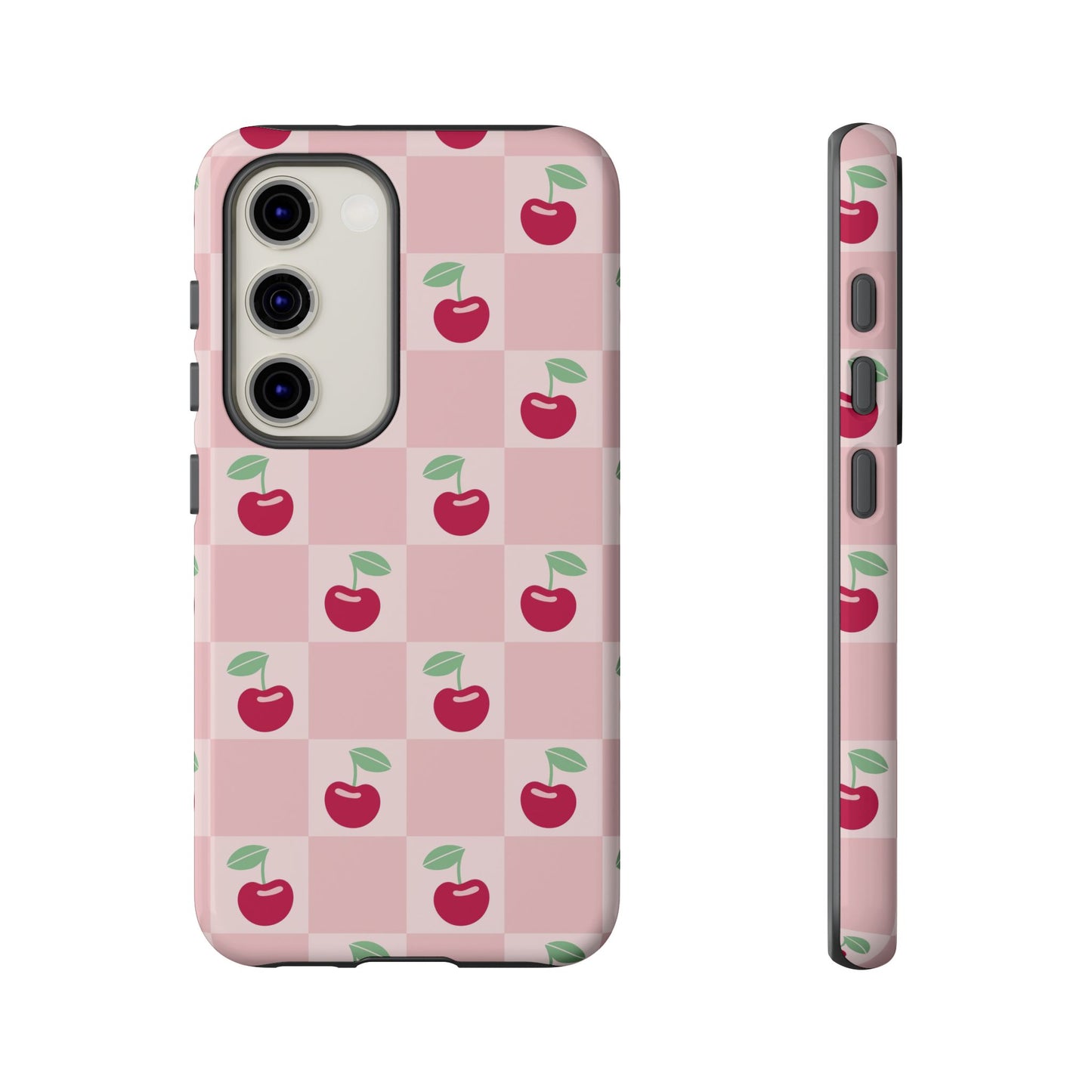 Pink Checkered Cherry Tough iPhone Cases | iPhone 15, 14, 13, 12-7 | Samsung Galaxy | Google Pixel