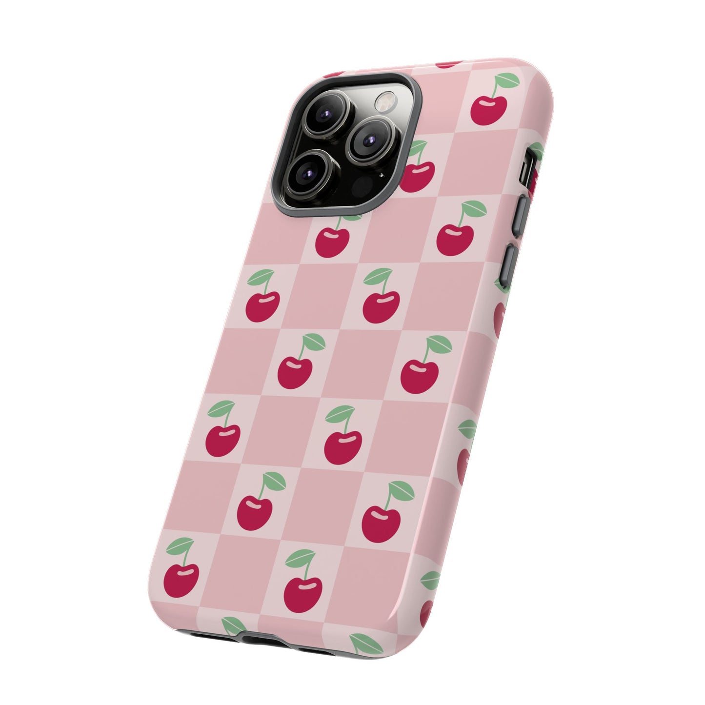 Pink Checkered Cherry Tough iPhone Cases | iPhone 15, 14, 13, 12-7 | Samsung Galaxy | Google Pixel