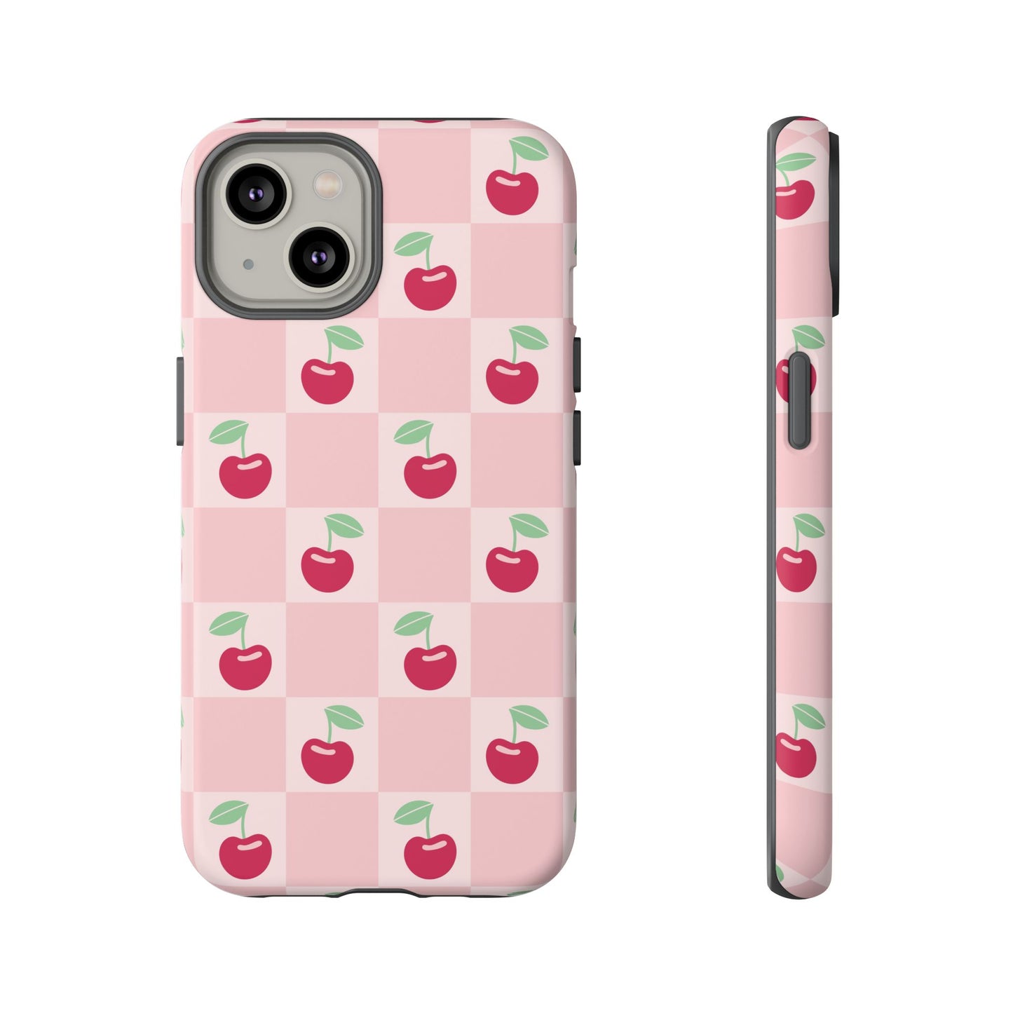 Pink Checkered Cherry Tough iPhone Cases | iPhone 15, 14, 13, 12-7 | Samsung Galaxy | Google Pixel