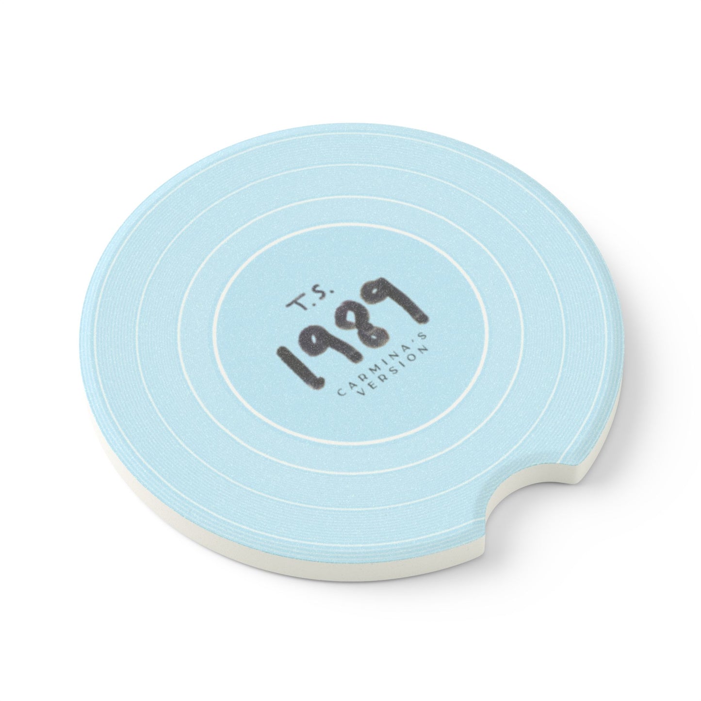 Personalized 1989 Sky Blue Vinyl Record Soapstone Car Coaster, CUSTOM VERSION's Name | 2.6" x 2.6" round | Swiftie Fan Gift