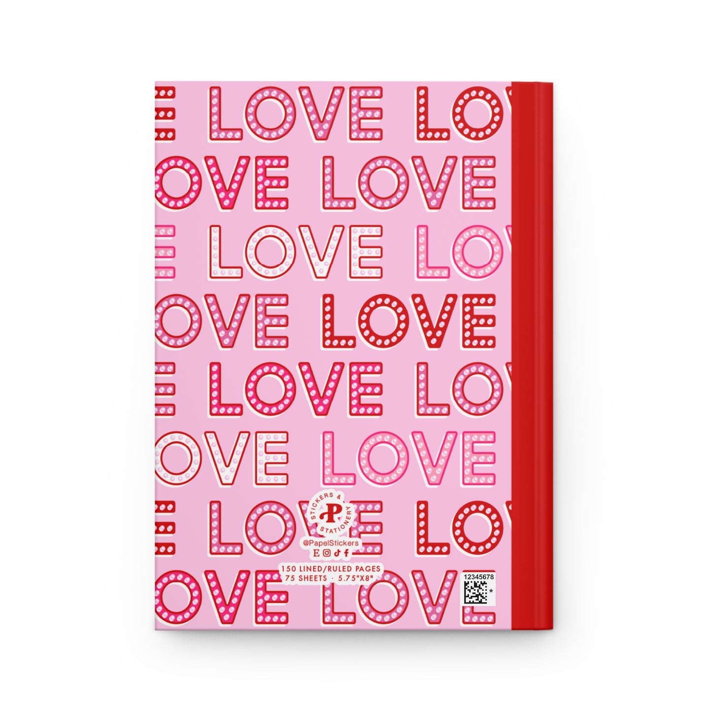 5.75x8" Hardcover PINK LOVE HEART Composition Book, 150 lined pages, Unique Valentine's Day Gift for Kids/Classmate/Coworker/Best Friend