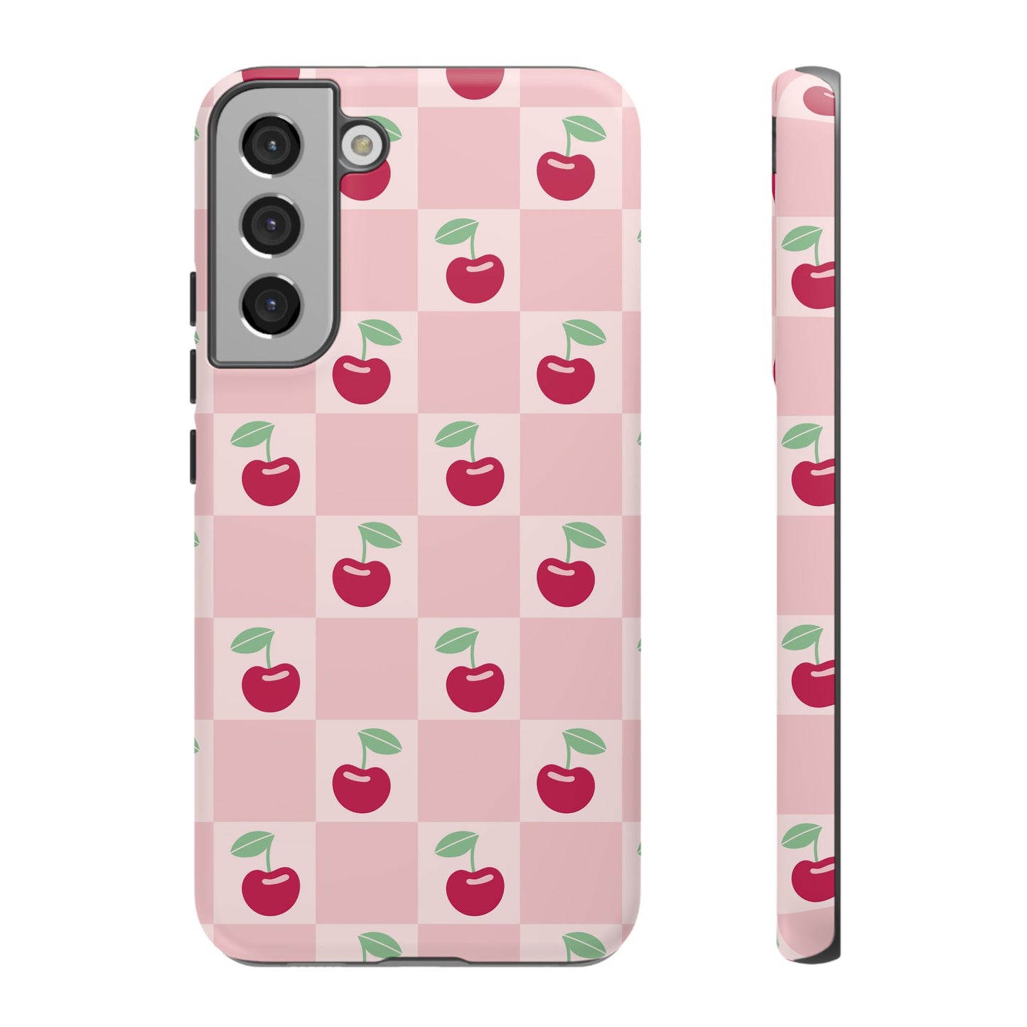 Pink Checkered Cherry Tough iPhone Cases | iPhone 15, 14, 13, 12-7 | Samsung Galaxy | Google Pixel