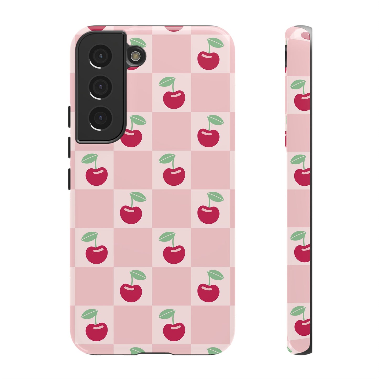 Pink Checkered Cherry Tough iPhone Cases | iPhone 15, 14, 13, 12-7 | Samsung Galaxy | Google Pixel