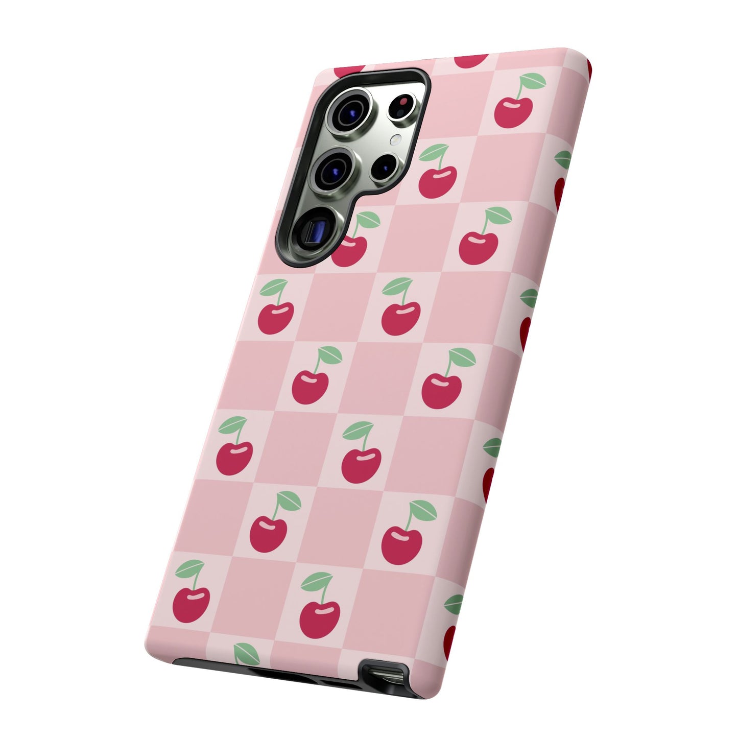 Pink Checkered Cherry Tough iPhone Cases | iPhone 15, 14, 13, 12-7 | Samsung Galaxy | Google Pixel