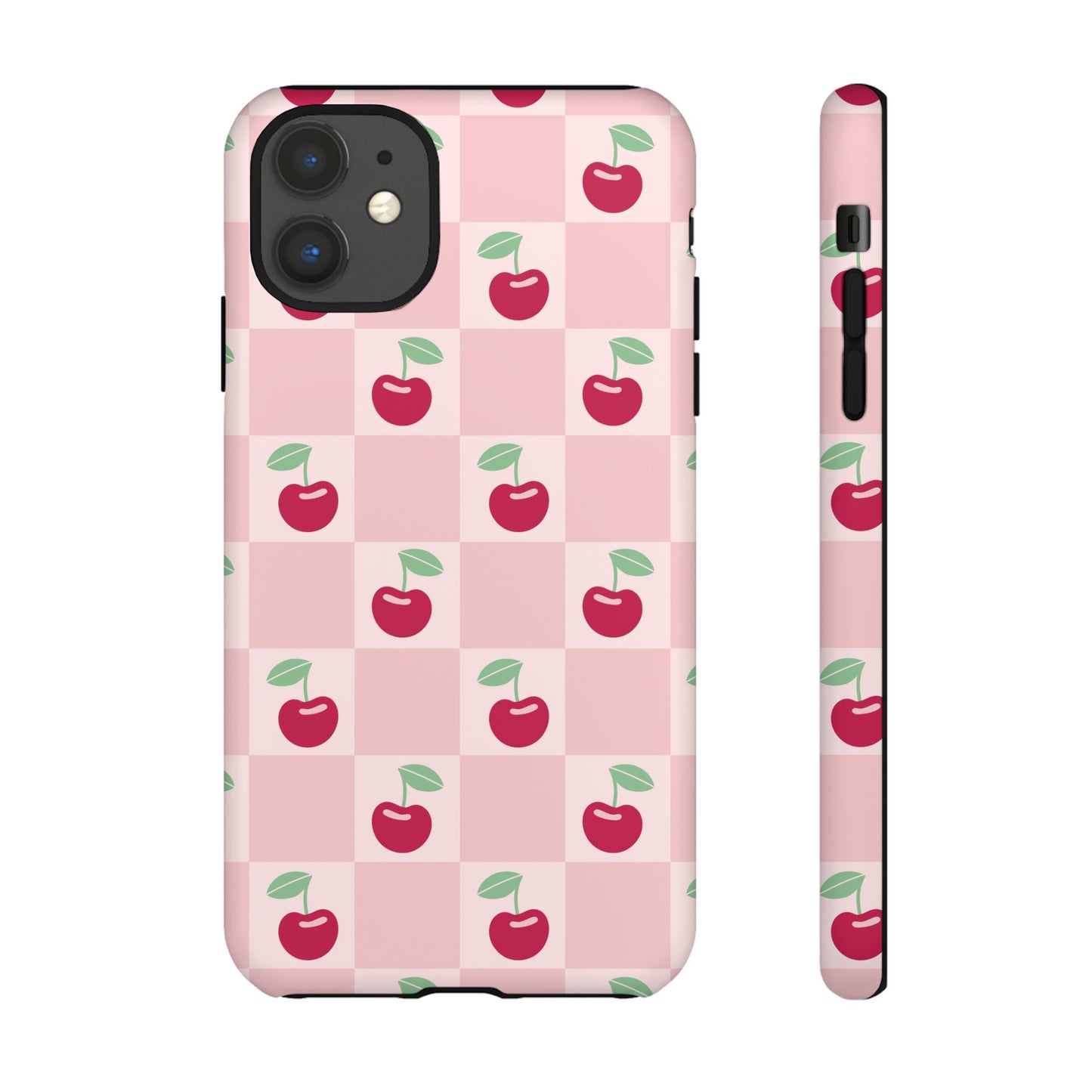 Pink Checkered Cherry Tough iPhone Cases | iPhone 15, 14, 13, 12-7 | Samsung Galaxy | Google Pixel