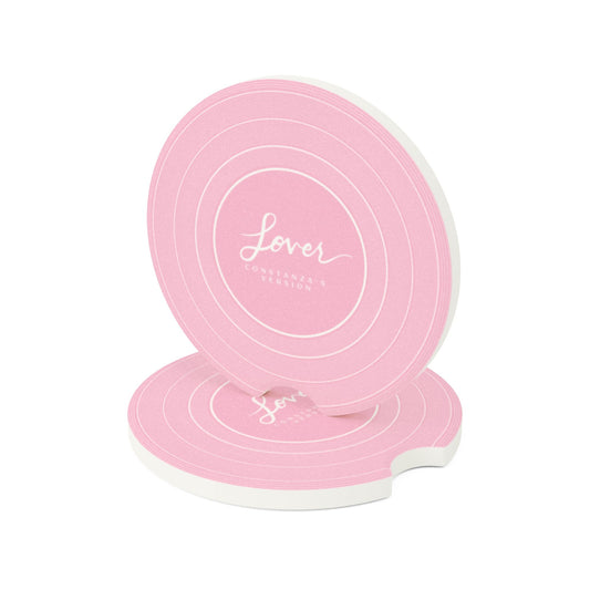 Personalized LOVER Pink Vinyl Record Soapstone Car Coaster, CUSTOM VERSION's Name | 2.6" x 2.6" round | Swiftie Fan Gift