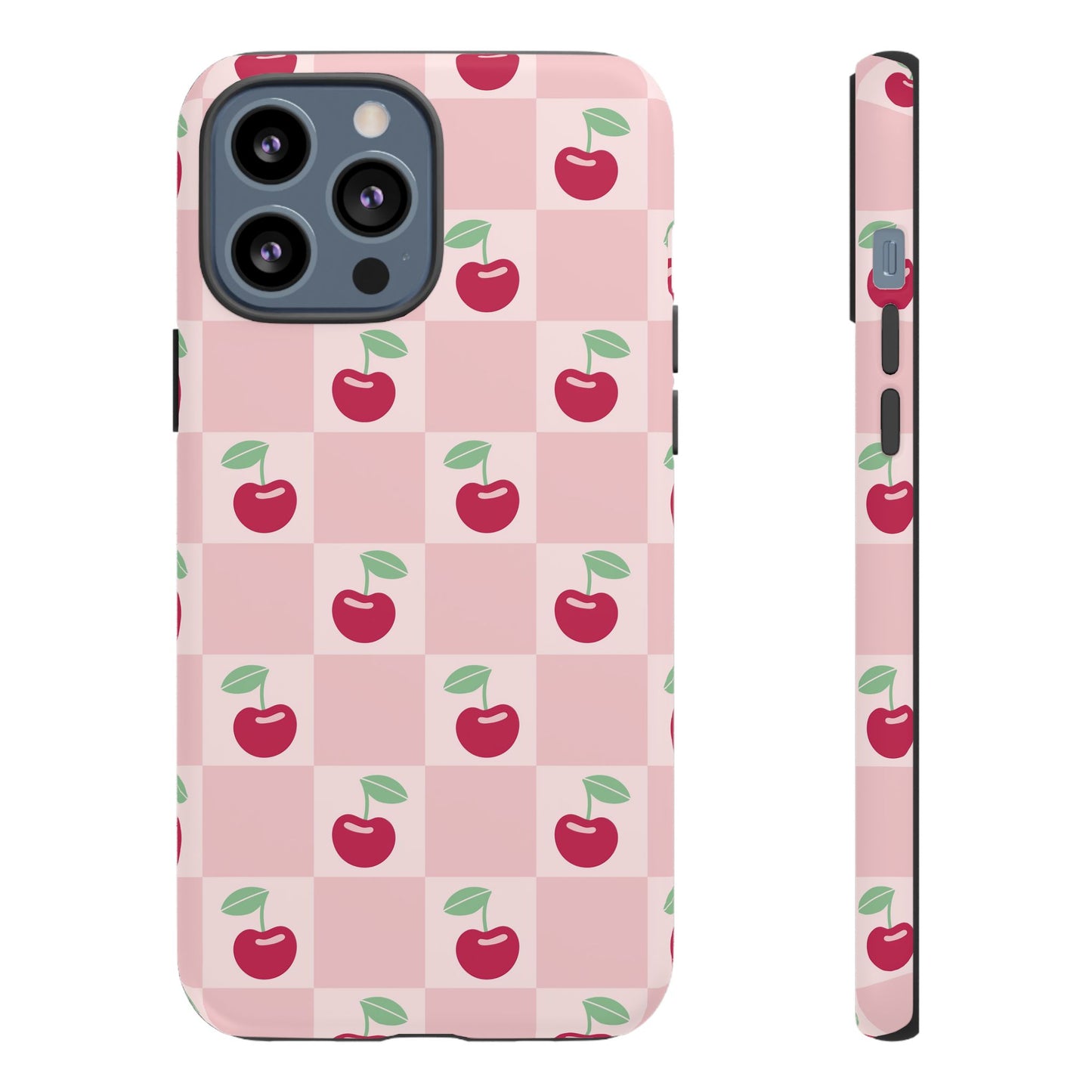 Pink Checkered Cherry Tough iPhone Cases | iPhone 15, 14, 13, 12-7 | Samsung Galaxy | Google Pixel