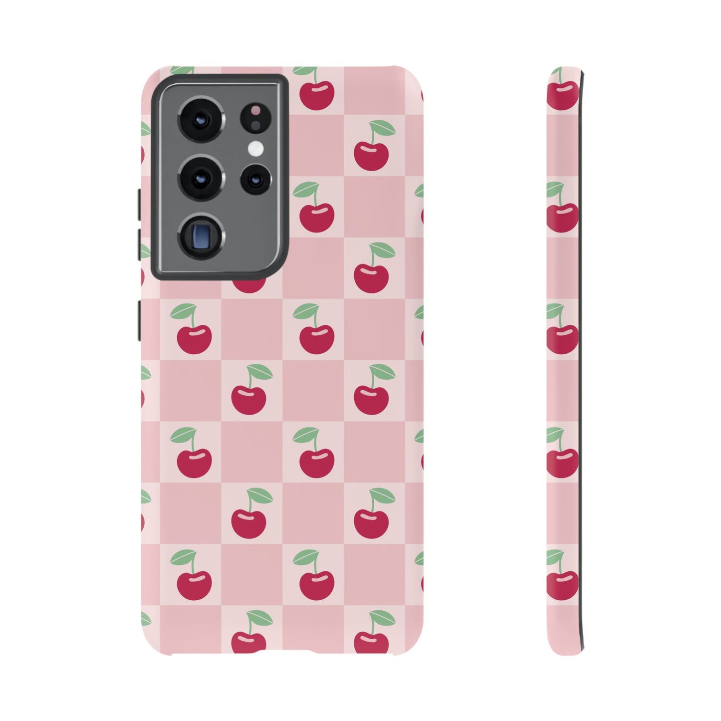 Pink Checkered Cherry Tough iPhone Cases | iPhone 15, 14, 13, 12-7 | Samsung Galaxy | Google Pixel