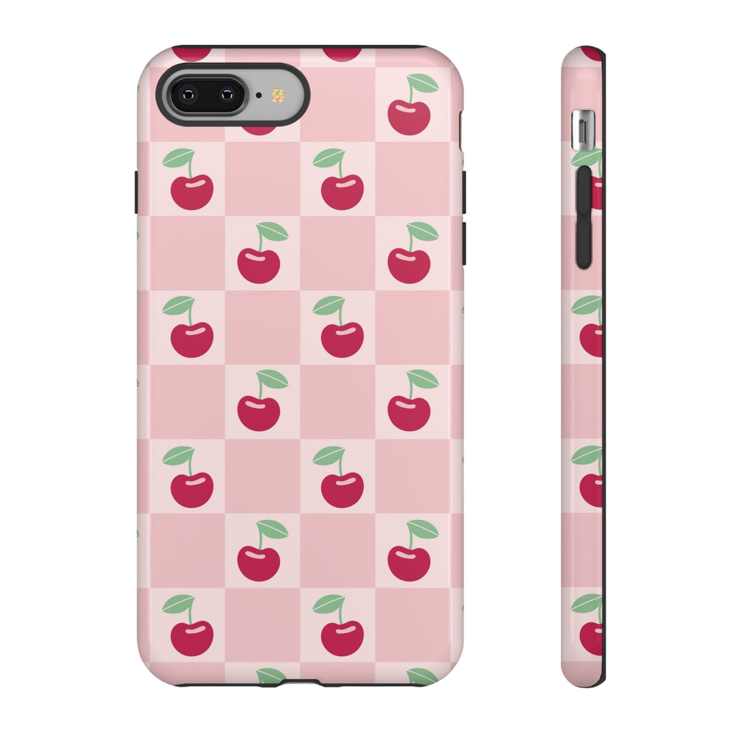 Pink Checkered Cherry Tough iPhone Cases | iPhone 15, 14, 13, 12-7 | Samsung Galaxy | Google Pixel