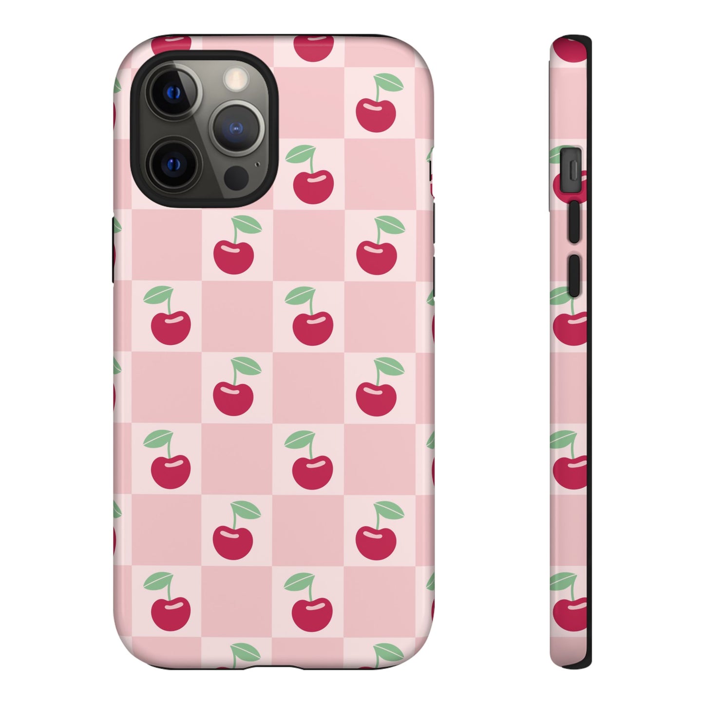 Pink Checkered Cherry Tough iPhone Cases | iPhone 15, 14, 13, 12-7 | Samsung Galaxy | Google Pixel