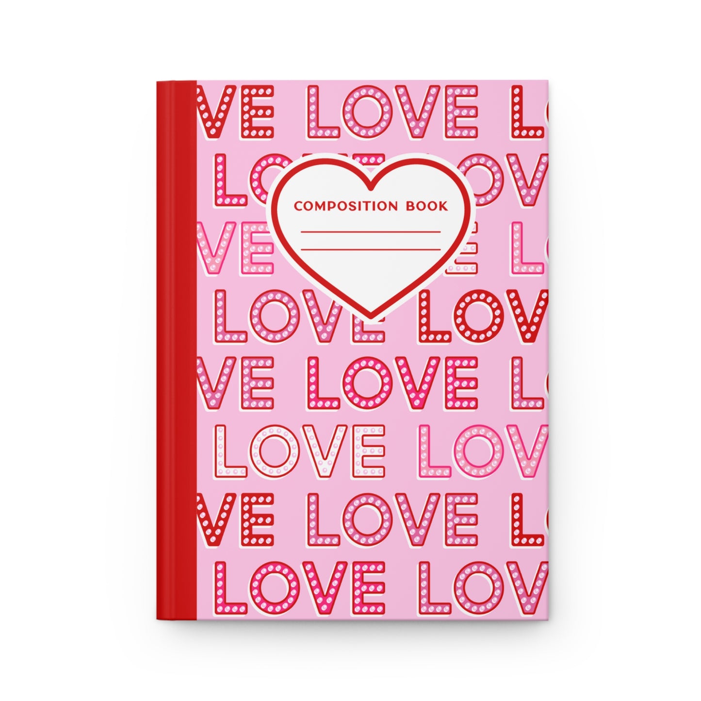 5.75x8" Hardcover PINK LOVE HEART Composition Book, 150 lined pages, Unique Valentine's Day Gift for Kids/Classmate/Coworker/Best Friend