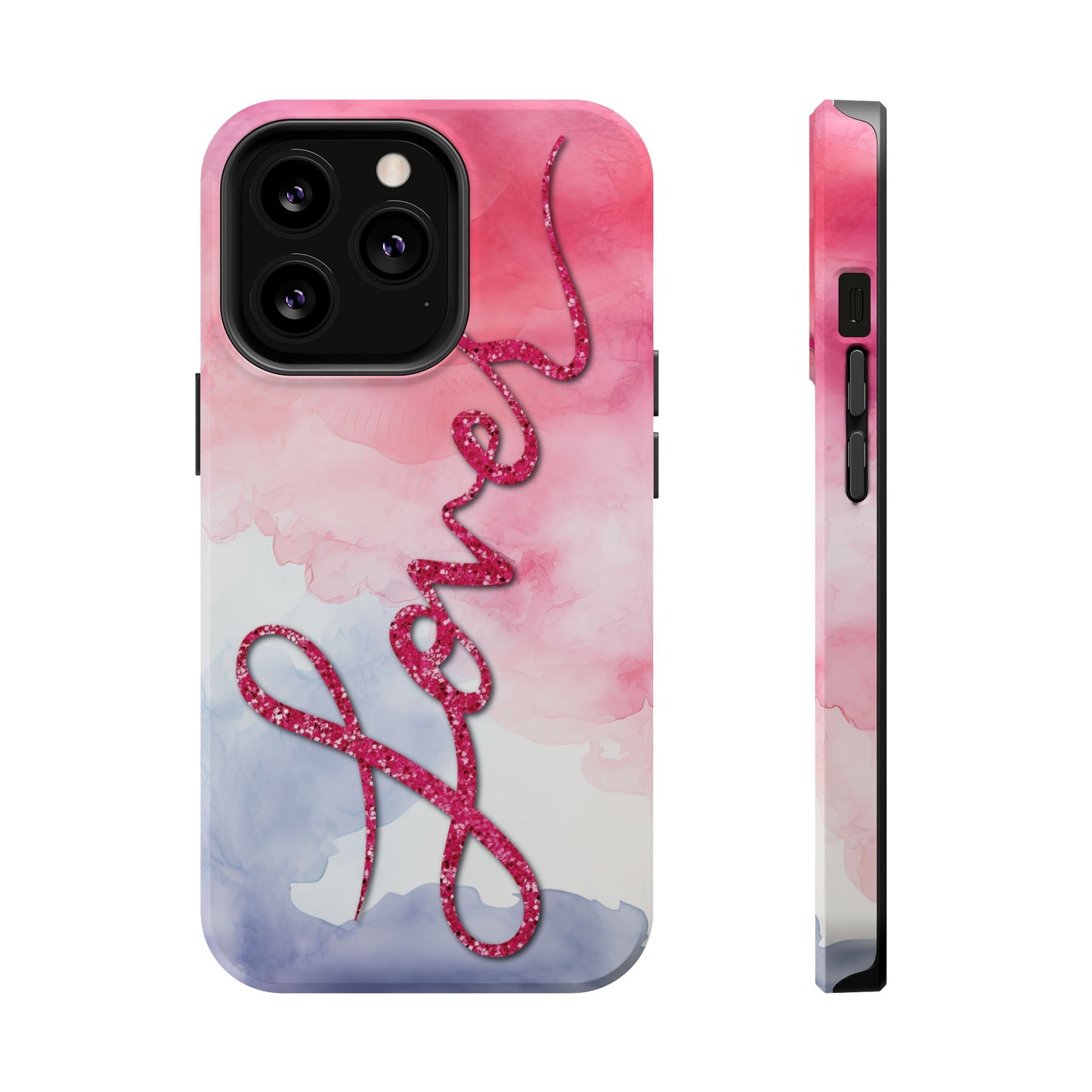 MagSafe Tough Cases | LOVER Watercolor Pink Blue Glitter | iPhone 15, 14, 13  | Perfect Unique Valentine's Day Gift for Wife, Girlfriend