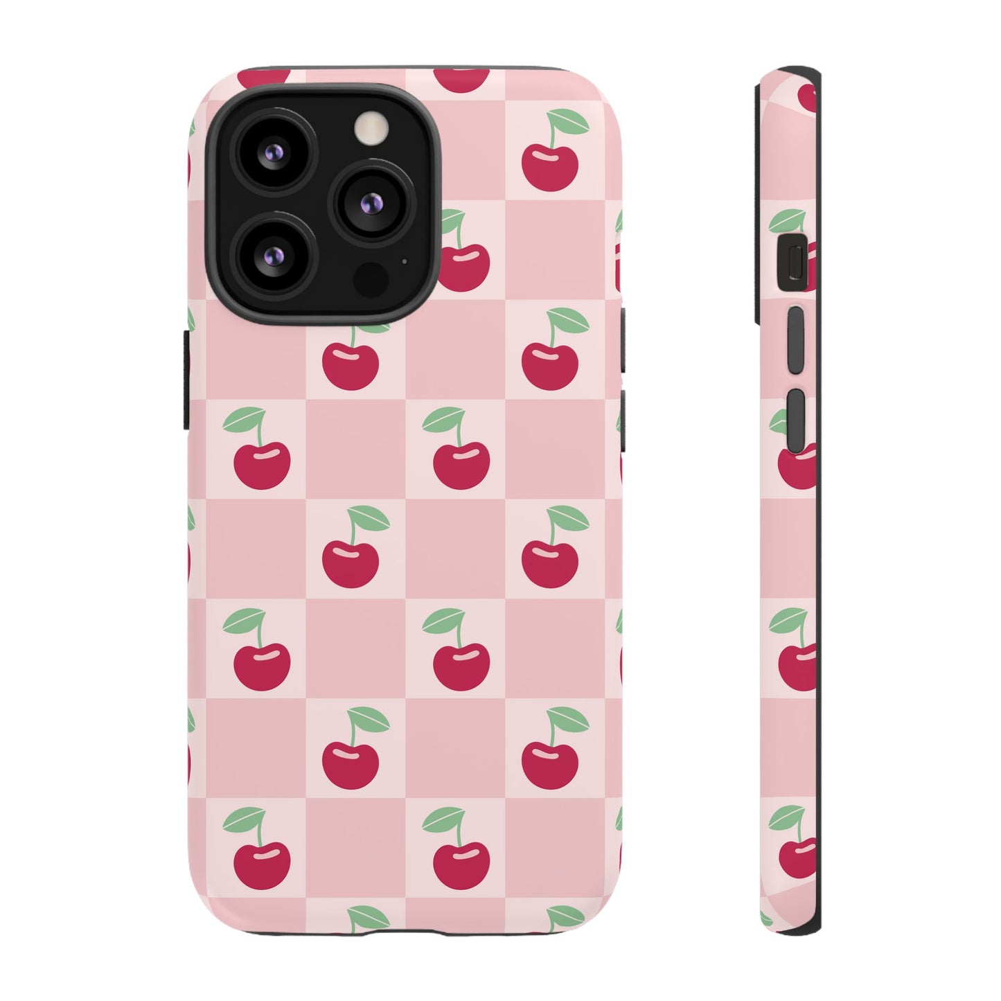 Pink Checkered Cherry Tough iPhone Cases | iPhone 15, 14, 13, 12-7 | Samsung Galaxy | Google Pixel