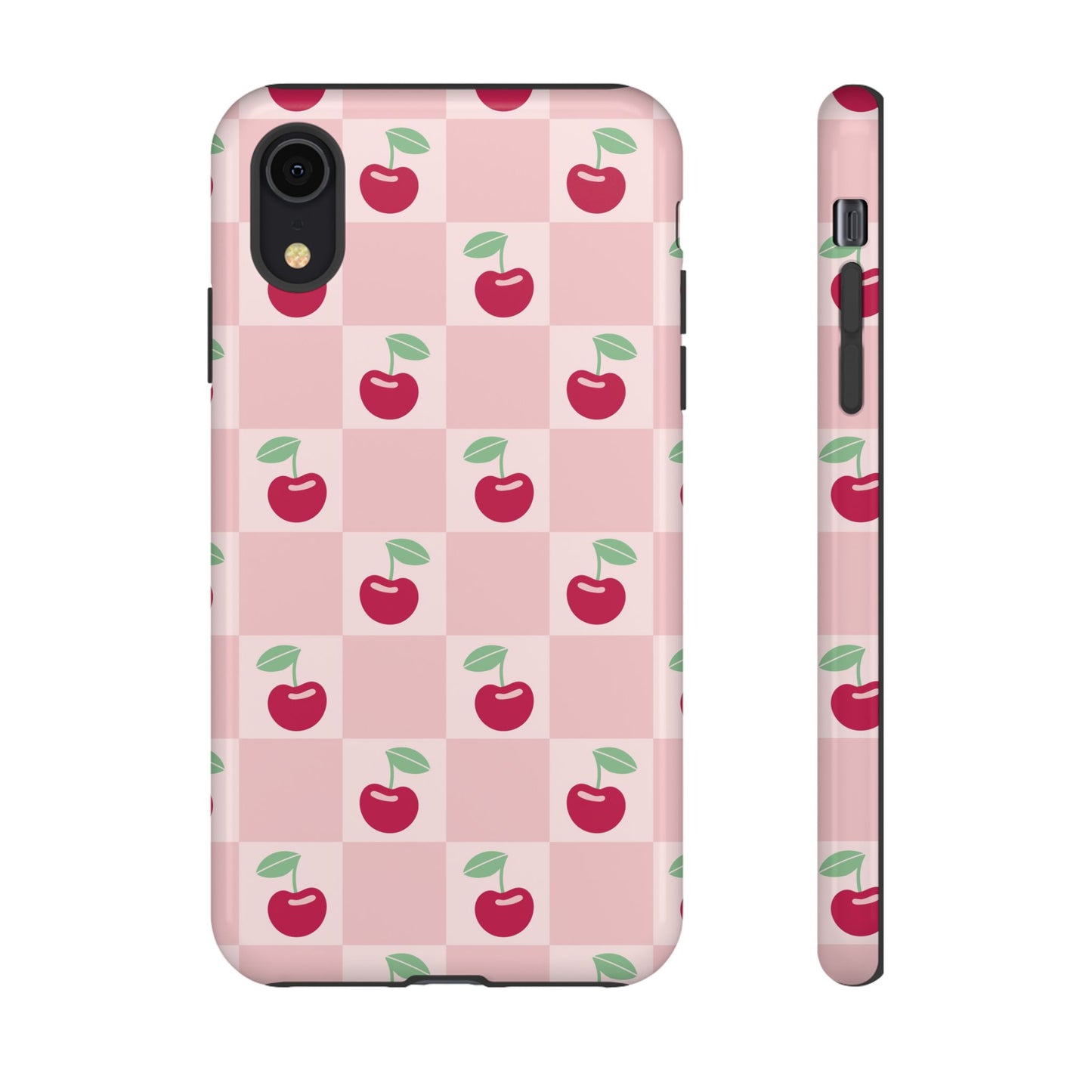 Pink Checkered Cherry Tough iPhone Cases | iPhone 15, 14, 13, 12-7 | Samsung Galaxy | Google Pixel