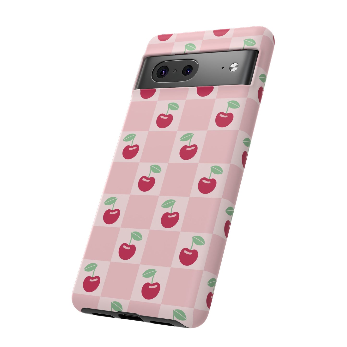 Pink Checkered Cherry Tough iPhone Cases | iPhone 15, 14, 13, 12-7 | Samsung Galaxy | Google Pixel