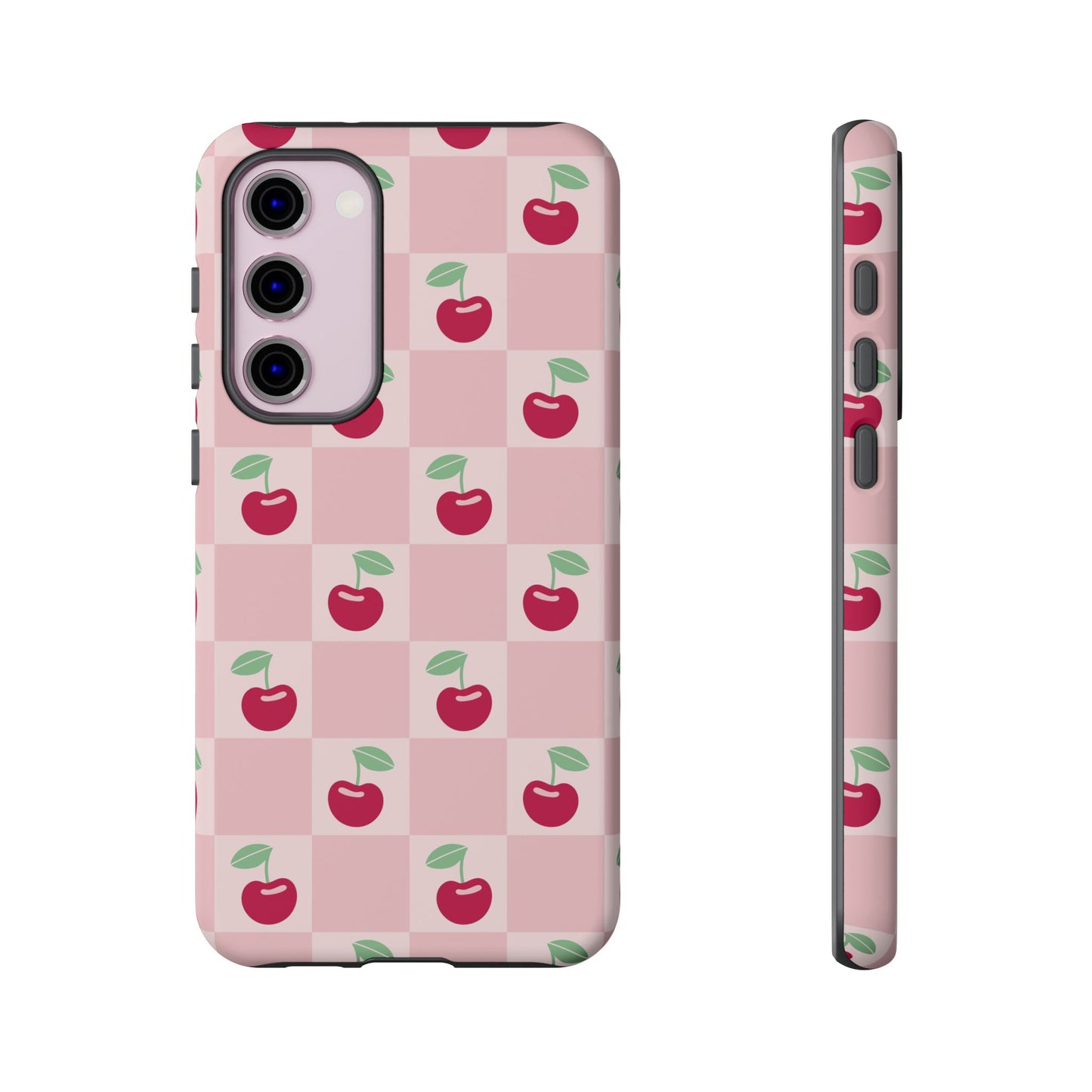 Pink Checkered Cherry Tough iPhone Cases | iPhone 15, 14, 13, 12-7 | Samsung Galaxy | Google Pixel