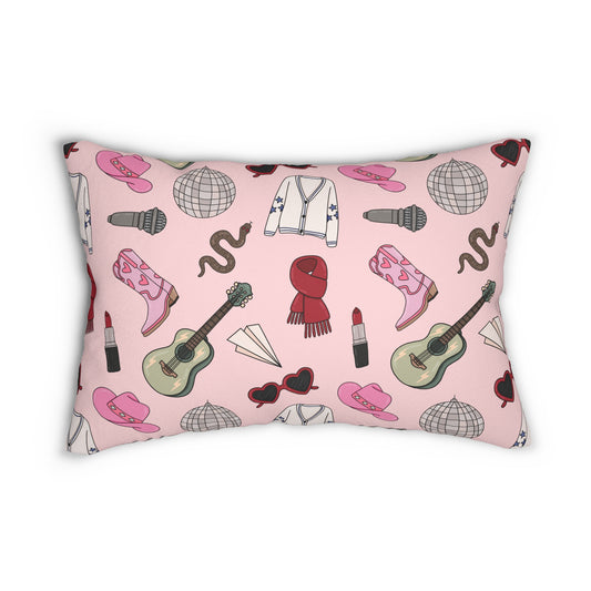 Eras Inspired PINK Spun Polyester Lumbar Pillow | 20" × 14" | Swiftie Gift Fan Present | All Too Well Scarf