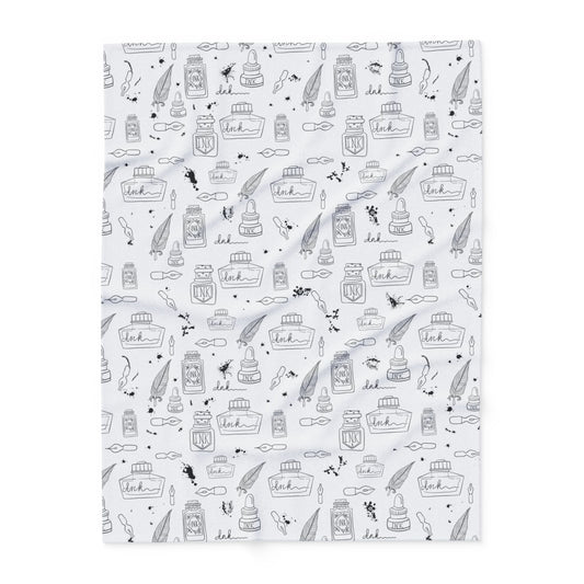 Tortured Poets Inspired Black and White Arctic Fleece Blanket | 30x40", 50x60", 60x80" | Swiftie Gift Fan | ink, pen, feathers, writer