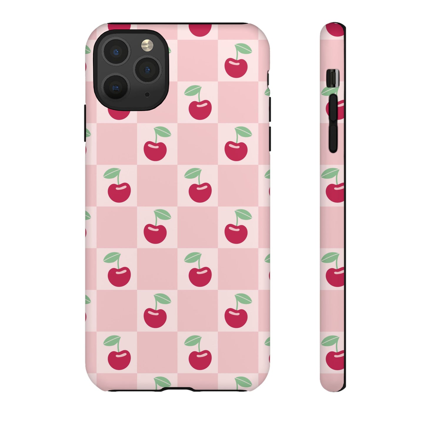 Pink Checkered Cherry Tough iPhone Cases | iPhone 15, 14, 13, 12-7 | Samsung Galaxy | Google Pixel