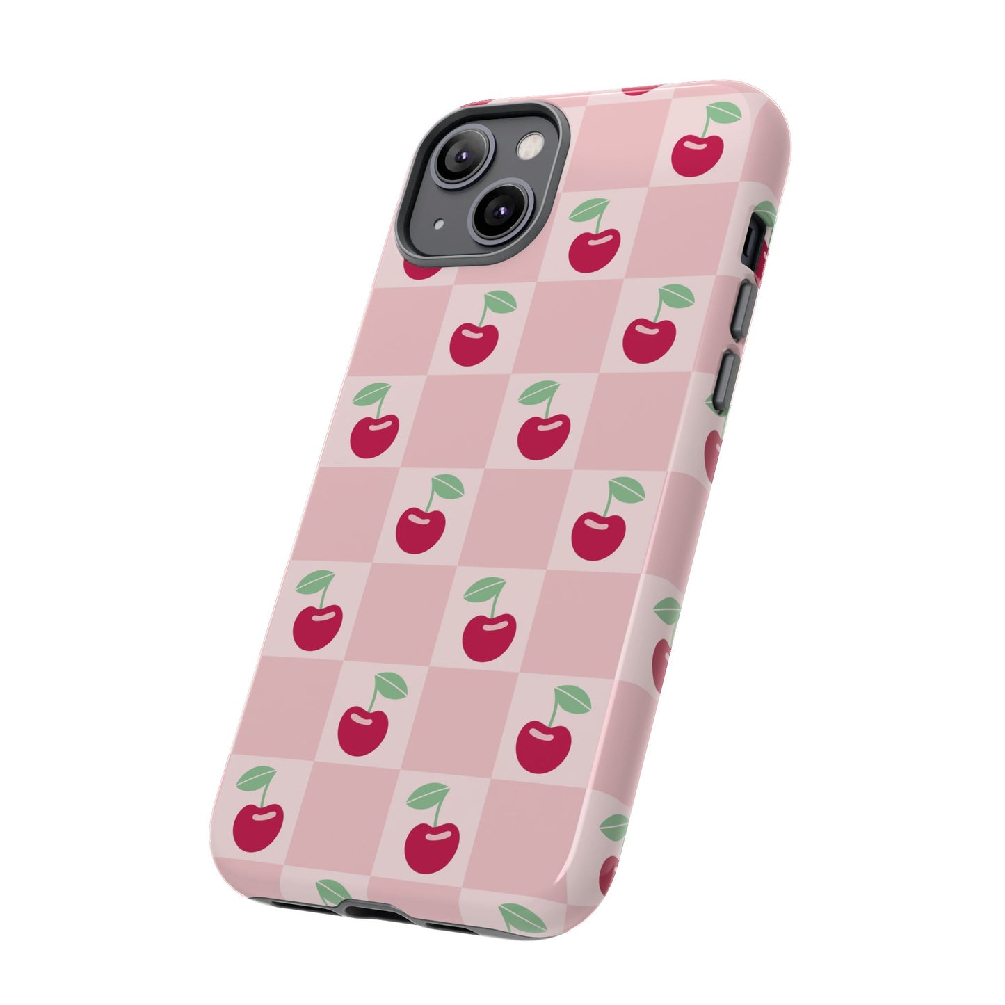 Pink Checkered Cherry Tough iPhone Cases | iPhone 15, 14, 13, 12-7 | Samsung Galaxy | Google Pixel