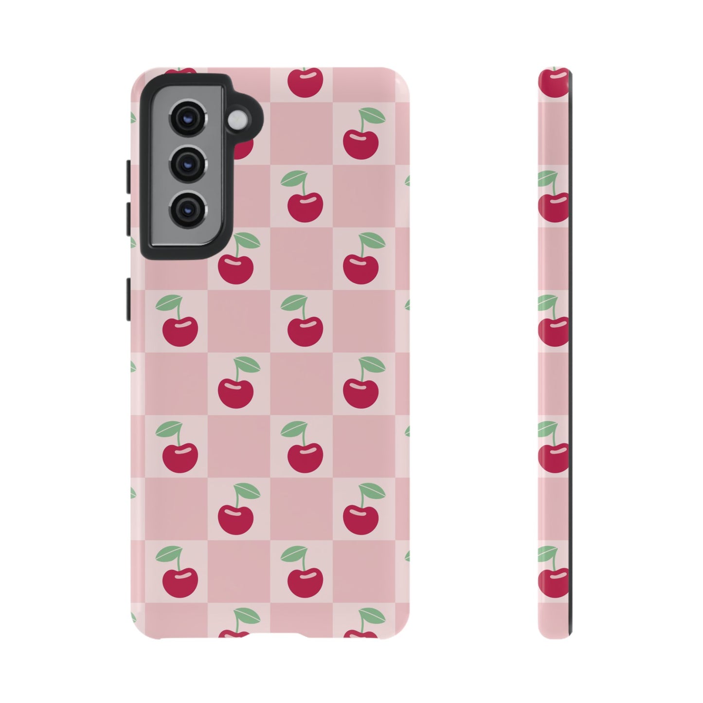 Pink Checkered Cherry Tough iPhone Cases | iPhone 15, 14, 13, 12-7 | Samsung Galaxy | Google Pixel