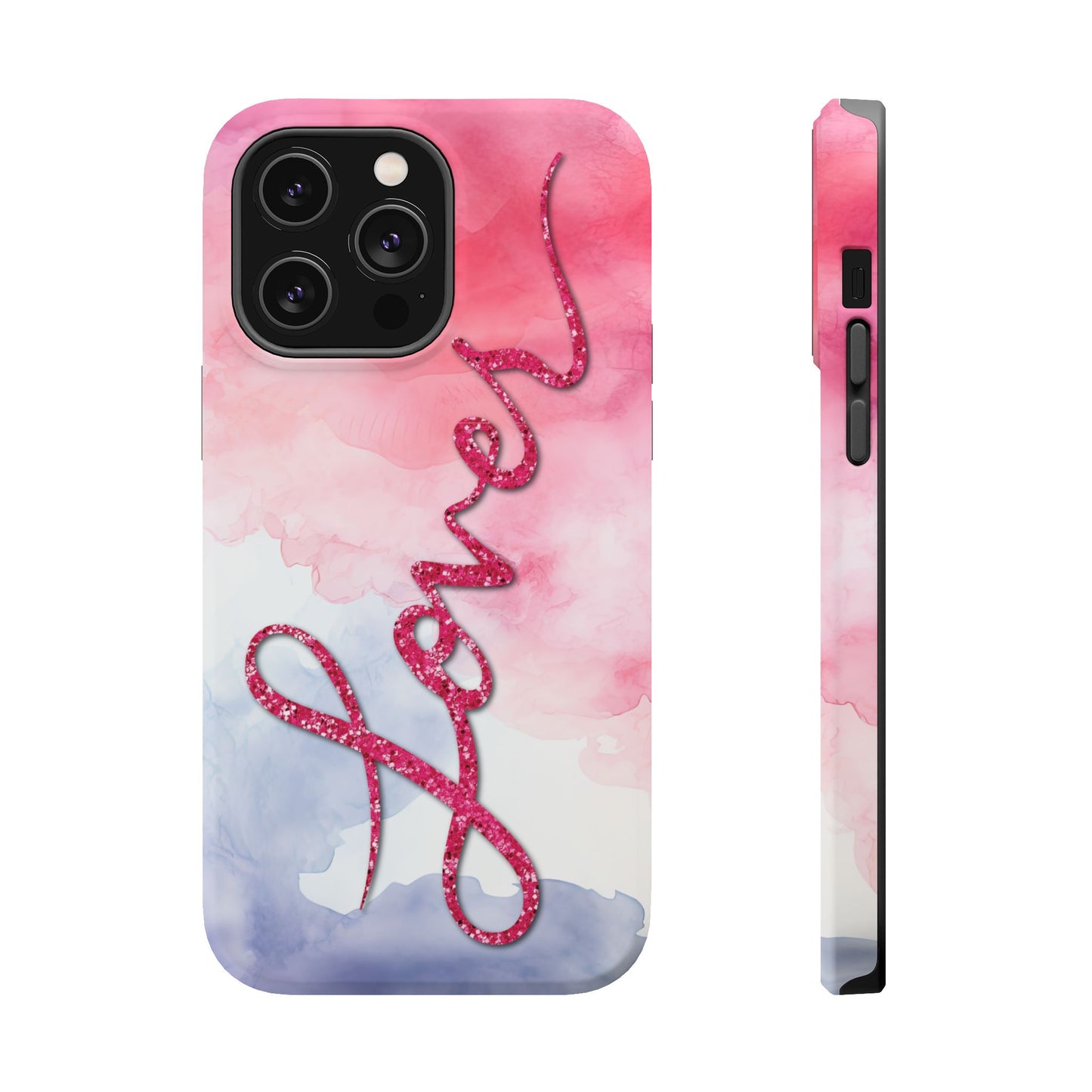 MagSafe Tough Cases | LOVER Watercolor Pink Blue Glitter | iPhone 15, 14, 13  | Perfect Unique Valentine's Day Gift for Wife, Girlfriend