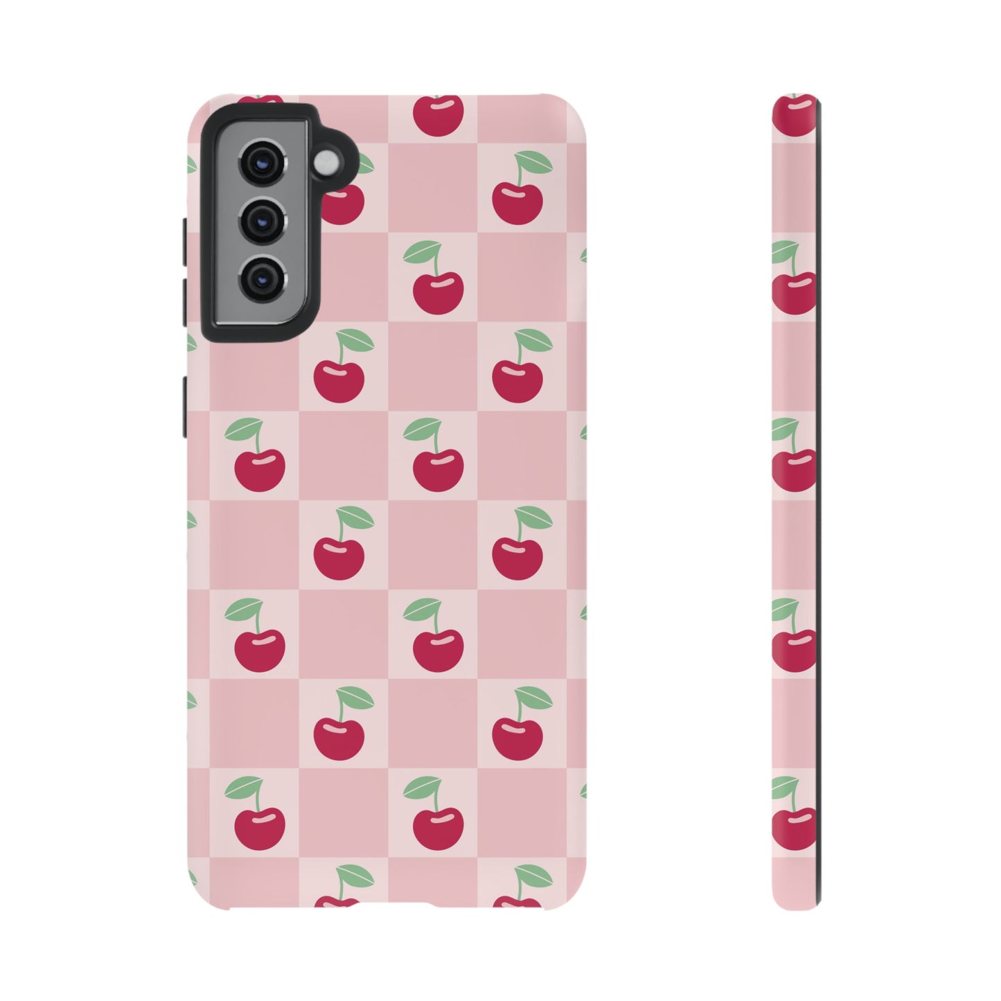 Pink Checkered Cherry Tough iPhone Cases | iPhone 15, 14, 13, 12-7 | Samsung Galaxy | Google Pixel