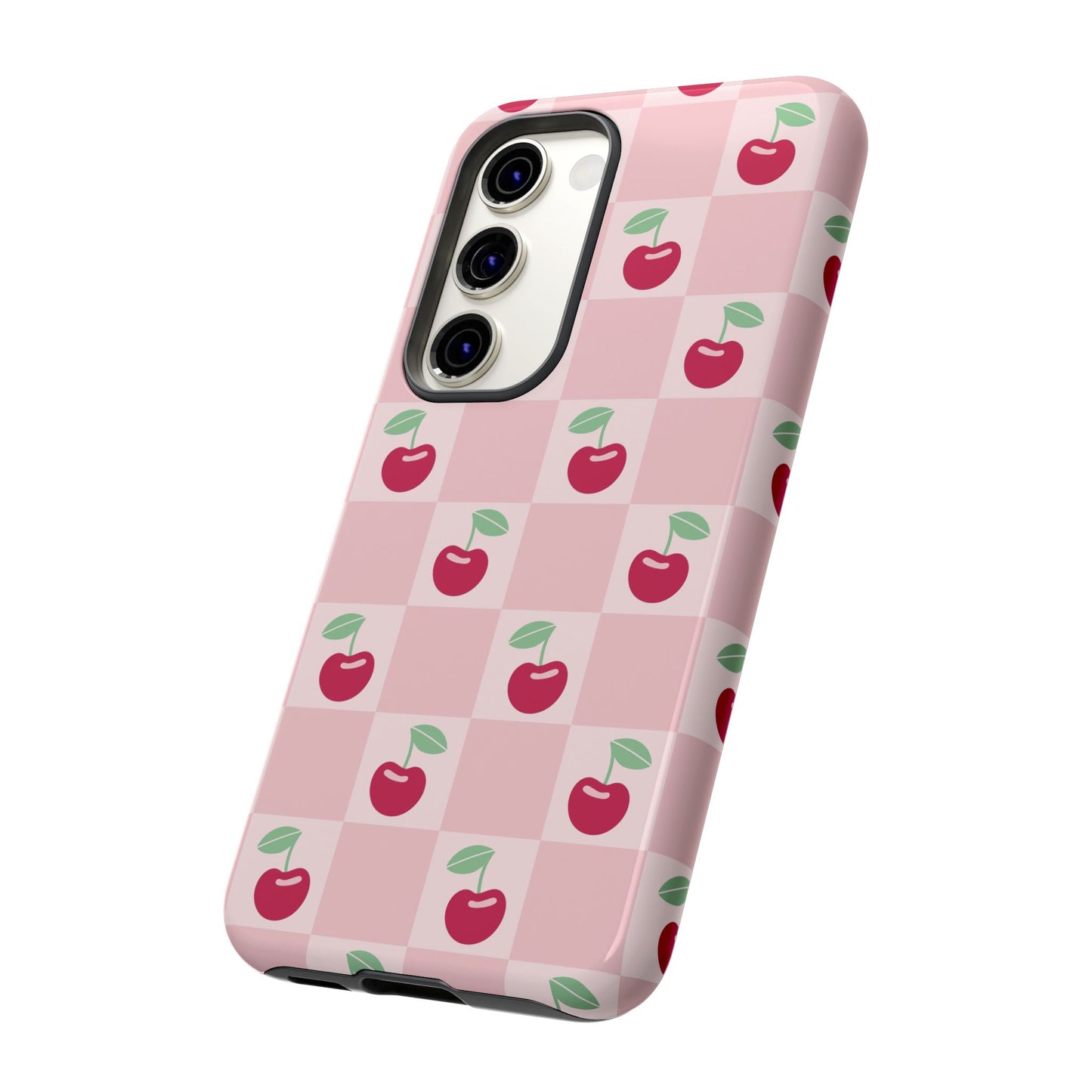 Pink Checkered Cherry Tough iPhone Cases | iPhone 15, 14, 13, 12-7 | Samsung Galaxy | Google Pixel