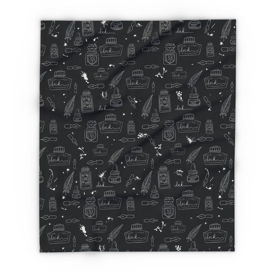 Tortured Poets Inspired Black Arctic Fleece Blanket | 30x40", 50x60", 60x80" | Swiftie Gift Fan | ink, pen, feathers, writer