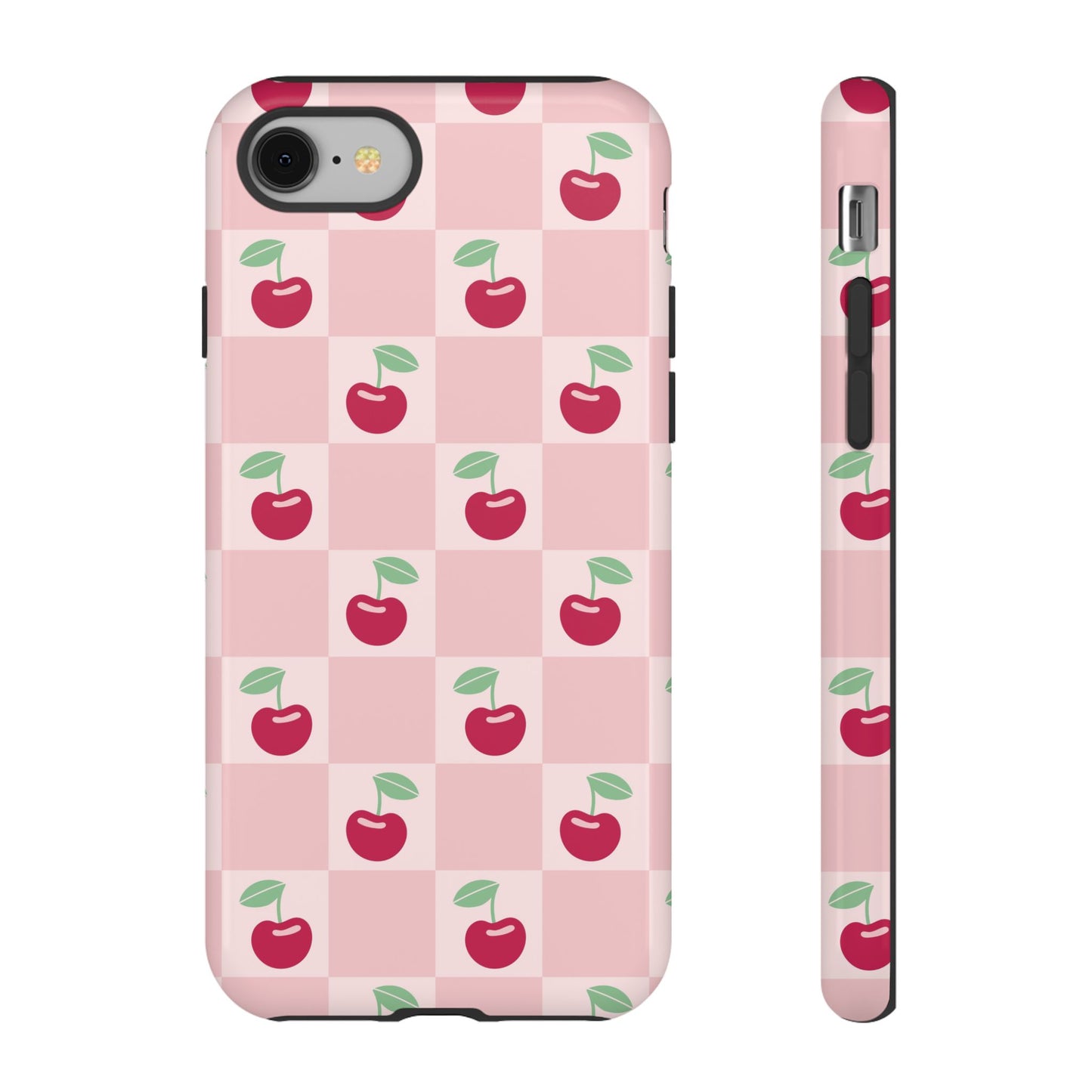 Pink Checkered Cherry Tough iPhone Cases | iPhone 15, 14, 13, 12-7 | Samsung Galaxy | Google Pixel