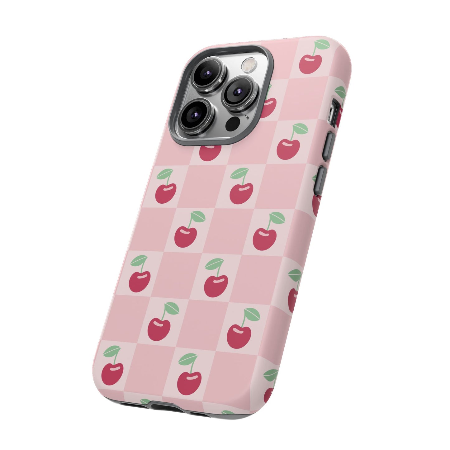 Pink Checkered Cherry Tough iPhone Cases | iPhone 15, 14, 13, 12-7 | Samsung Galaxy | Google Pixel