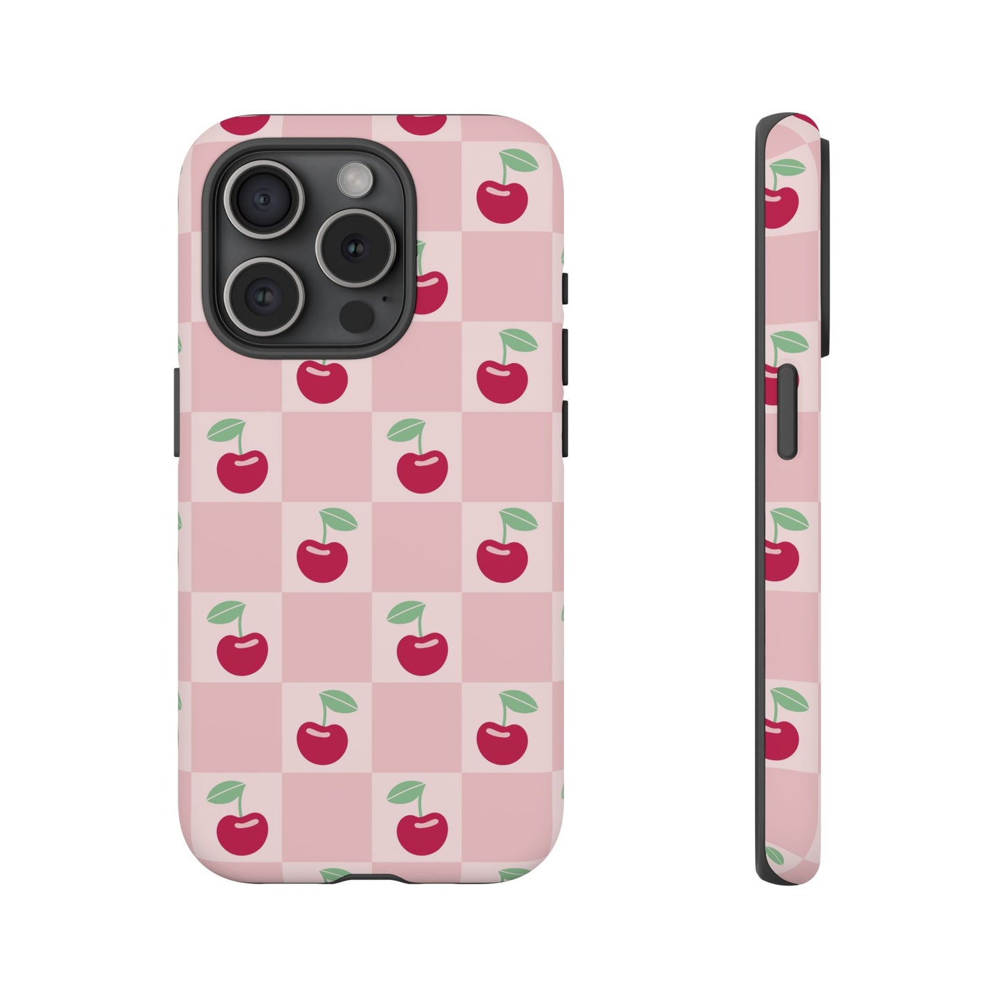 Pink Checkered Cherry Tough iPhone Cases | iPhone 15, 14, 13, 12-7 | Samsung Galaxy | Google Pixel