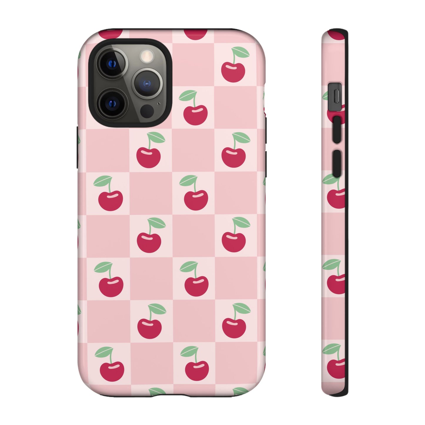 Pink Checkered Cherry Tough iPhone Cases | iPhone 15, 14, 13, 12-7 | Samsung Galaxy | Google Pixel