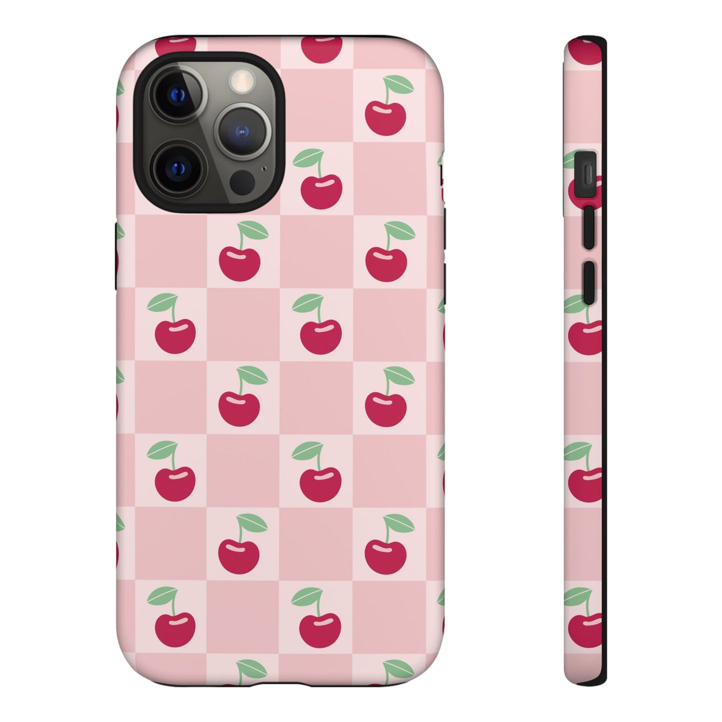 Pink Checkered Cherry Tough iPhone Cases | iPhone 15, 14, 13, 12-7 | Samsung Galaxy | Google Pixel