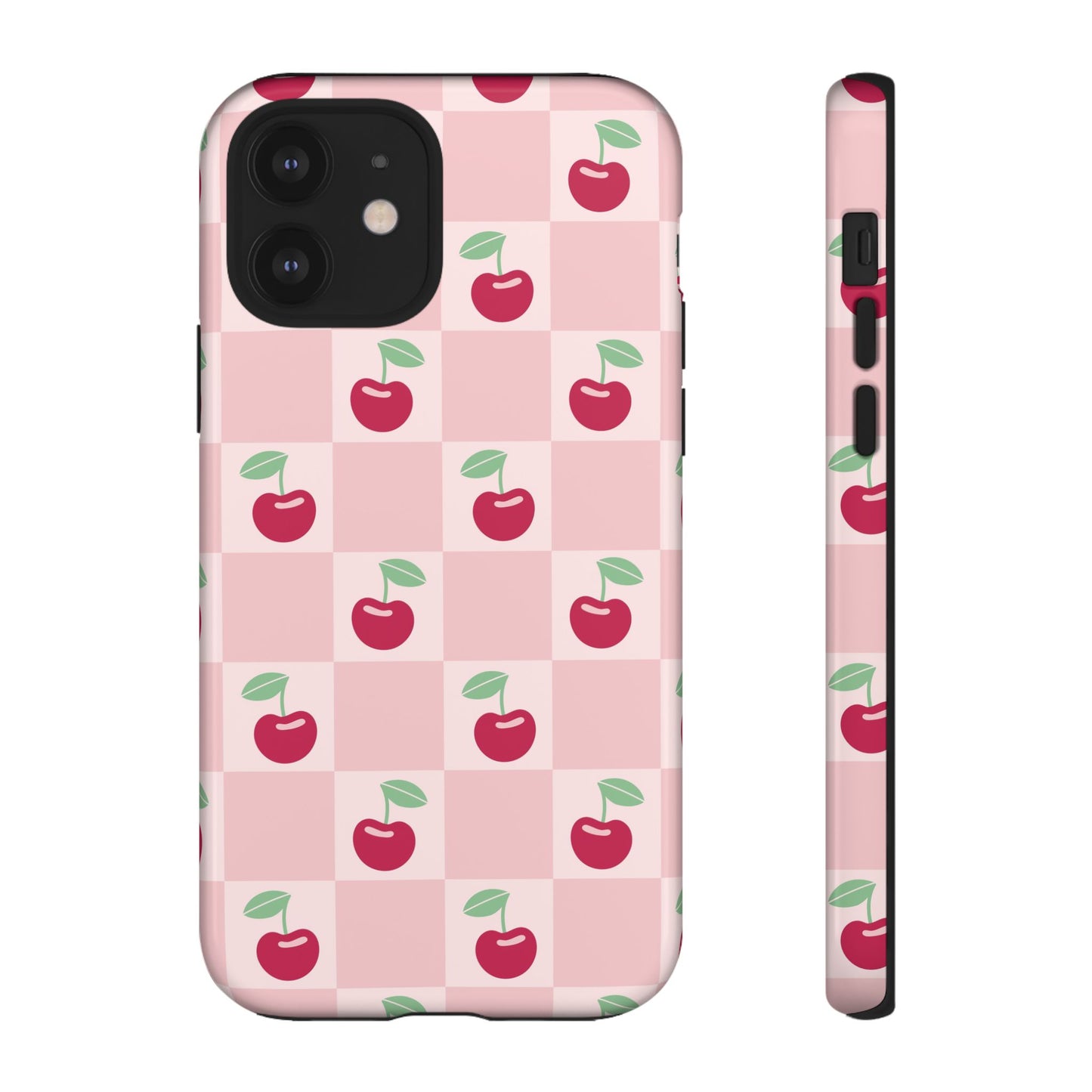 Pink Checkered Cherry Tough iPhone Cases | iPhone 15, 14, 13, 12-7 | Samsung Galaxy | Google Pixel