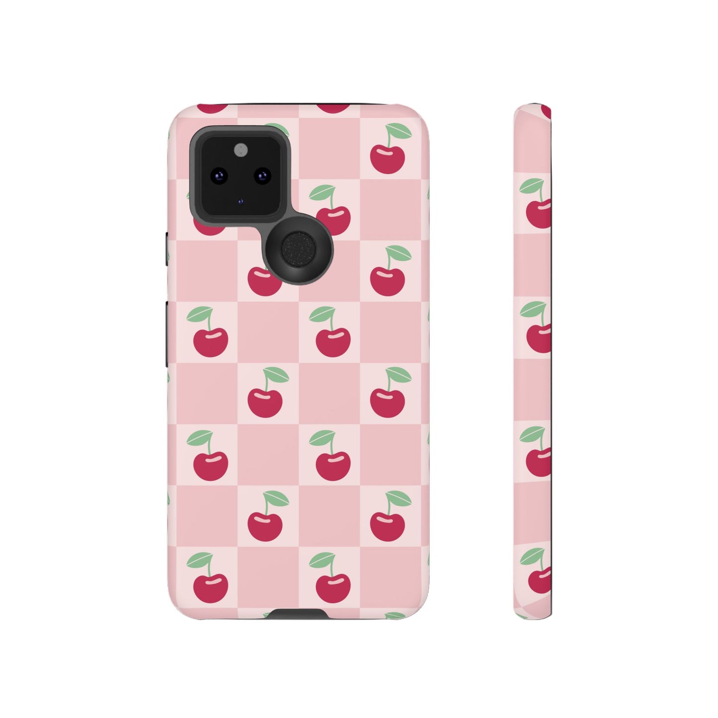 Pink Checkered Cherry Tough iPhone Cases | iPhone 15, 14, 13, 12-7 | Samsung Galaxy | Google Pixel