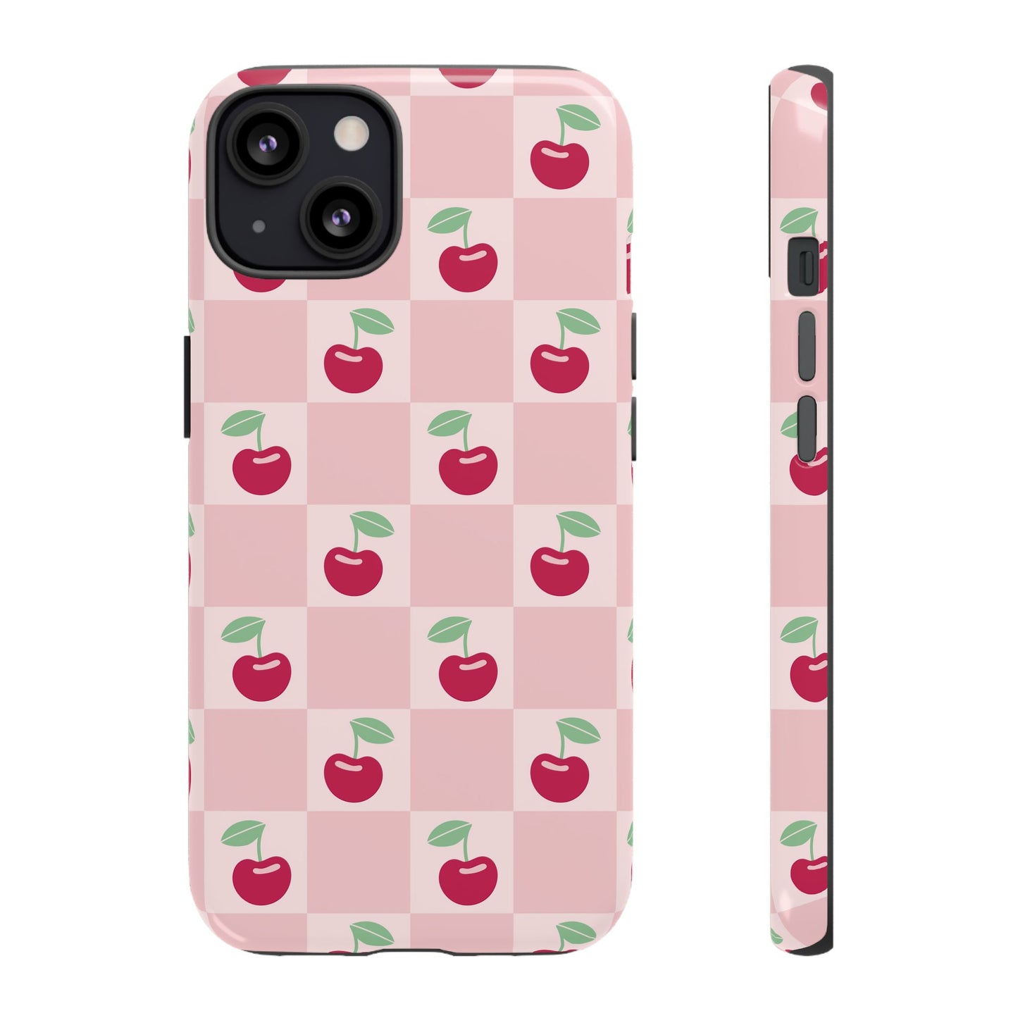 Pink Checkered Cherry Tough iPhone Cases | iPhone 15, 14, 13, 12-7 | Samsung Galaxy | Google Pixel